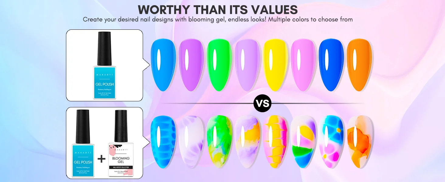 Makartt Clear Blooming Gel, 15ml Soak Off Nail Lamp Gel Nail Polish Glossy Finish Long Lasting for Home Nail DIY Manicure