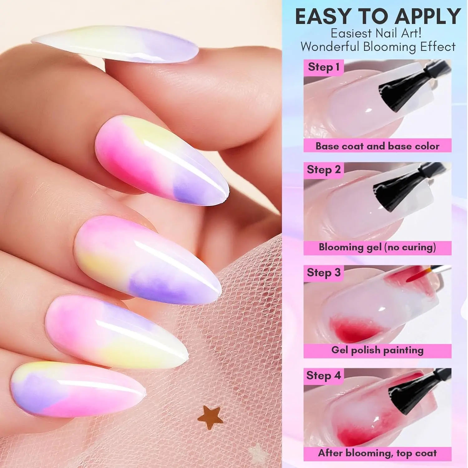 Makartt Clear Blooming Gel, 15ml Soak Off Nail Lamp Gel Nail Polish Glossy Finish Long Lasting for Home Nail DIY Manicure