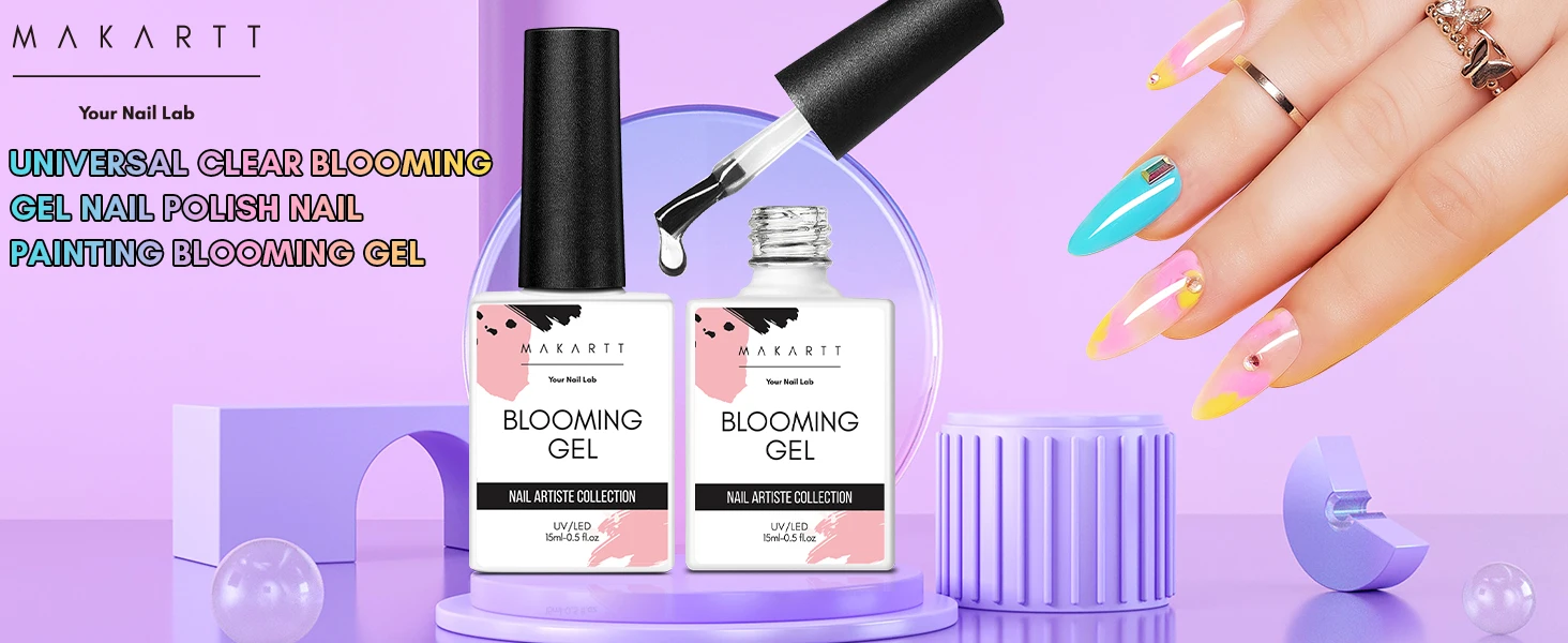 Makartt Clear Blooming Gel, 15ml Soak Off Nail Lamp Gel Nail Polish Glossy Finish Long Lasting for Home Nail DIY Manicure