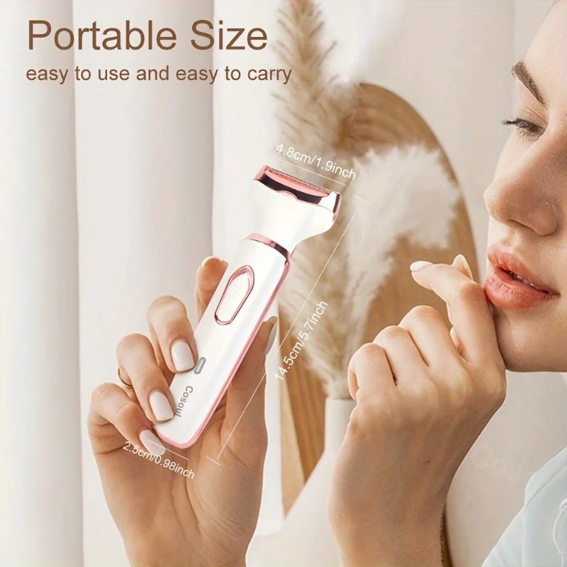 4-in-1 Painless Razor for Women] 4-in-1 Rechargeable Electric Razor for Women - Face, Nose, Legs, Underarm, Bikini Trimmer - Wet