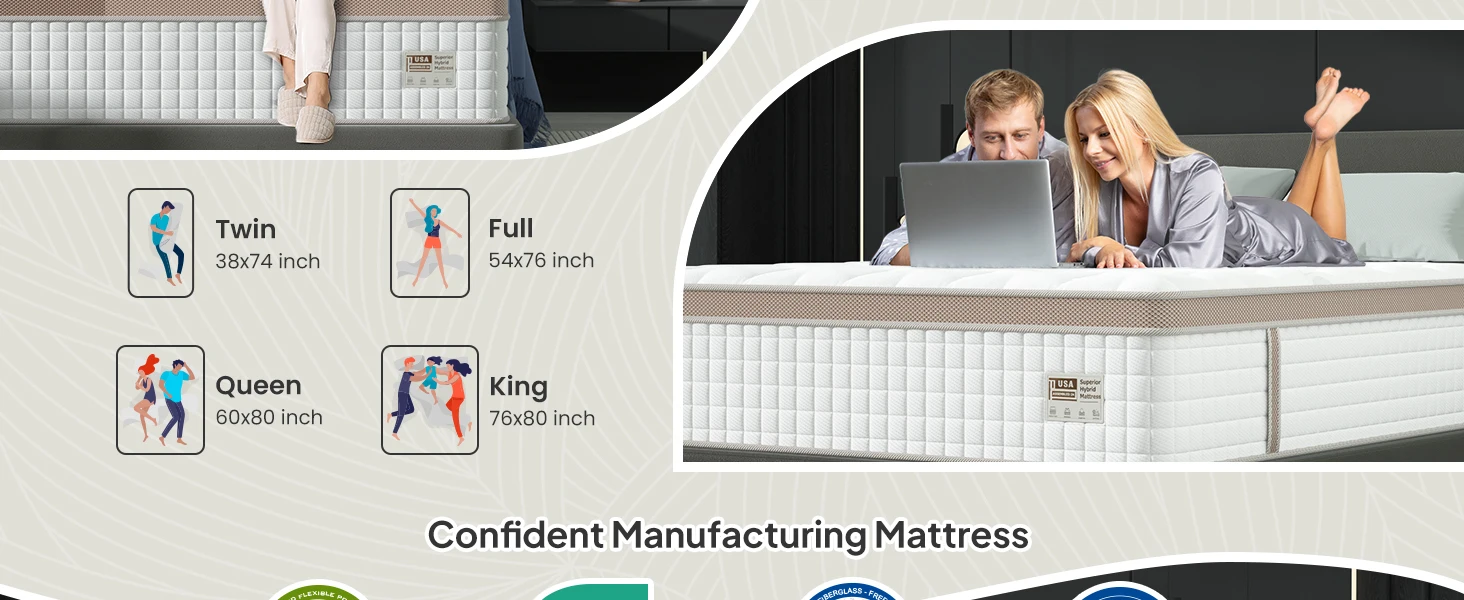 BedStory 14'' Full/King/Queen Size Mattress, Luxury Hybrid Mattress, Gel Memory Foam & Pocket Springs, Manufactured in USA