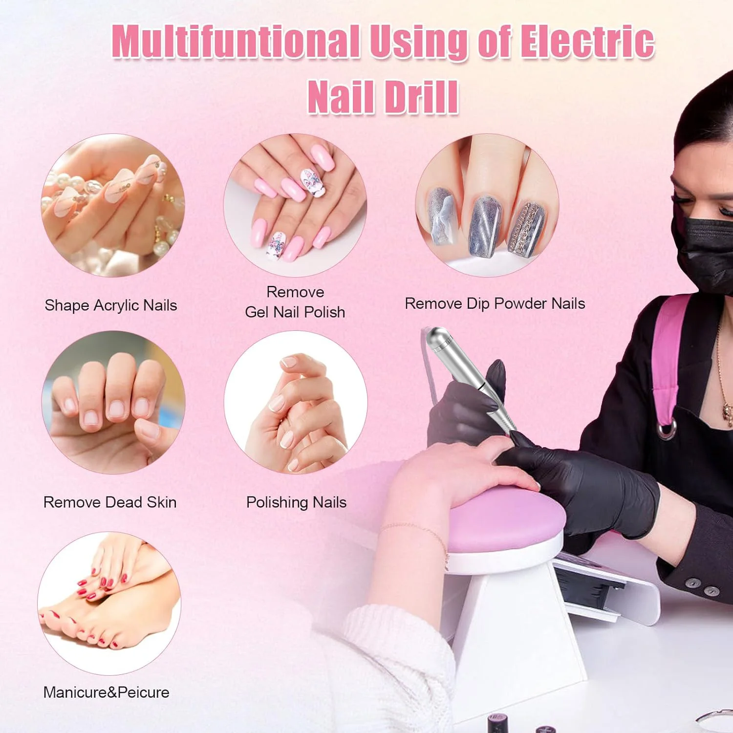 High Speed 45000RPM Electric Portable Nail Drill Bits Full Nail Equipments Sets for Nail Arts Salon