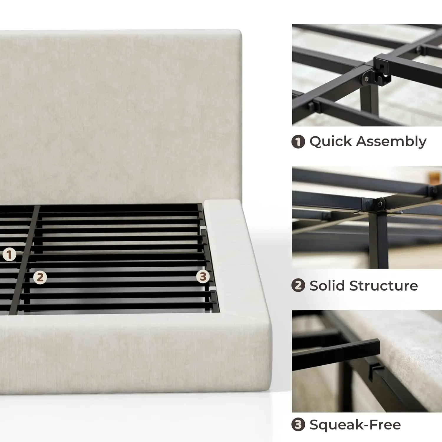 Upholstered King Bed Frame Foam Padded Platform Headboard No Box Spring Easy Assembly Bedroom Furniture, Customized