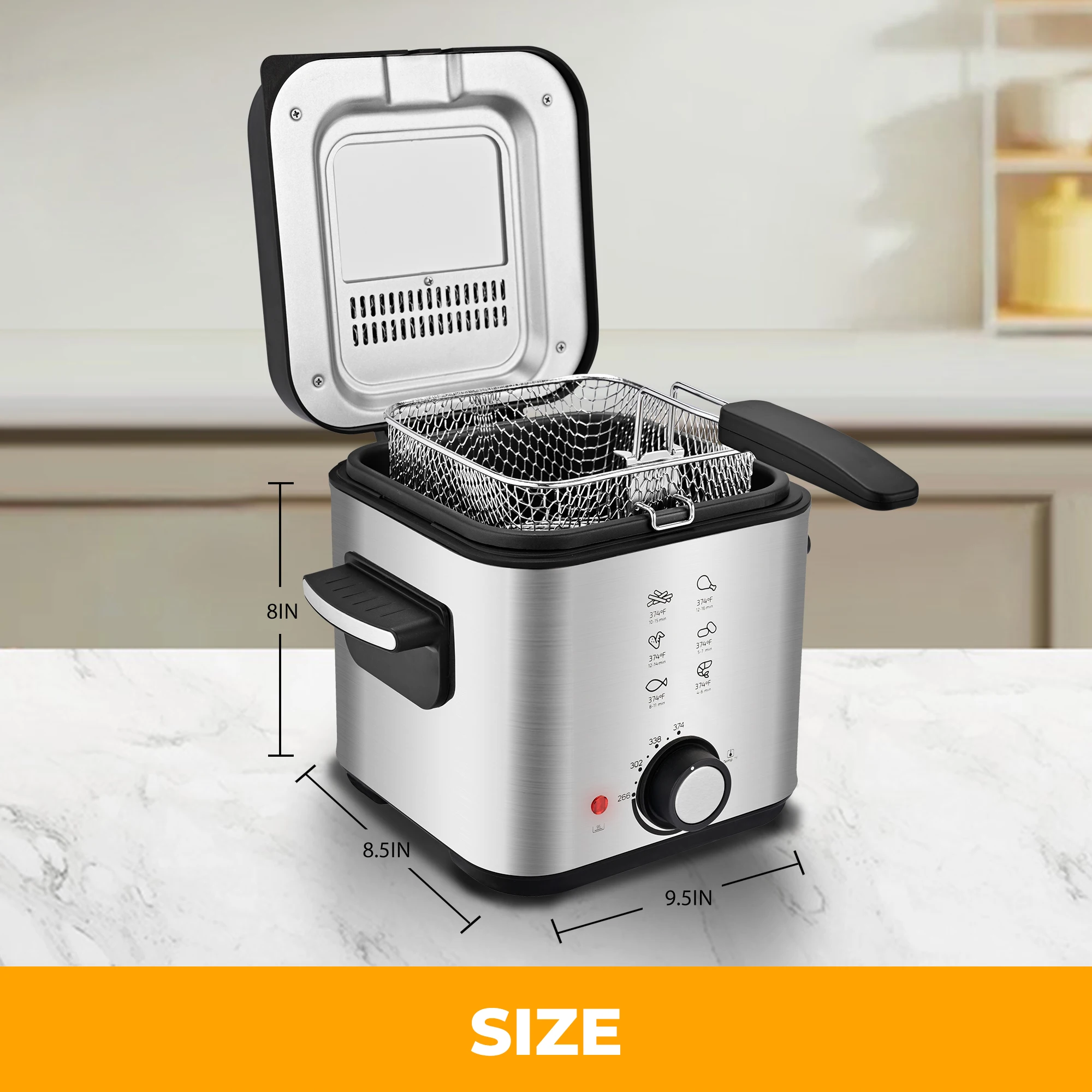 Suslas 1.5L-6L Electric Deep Fryer Stainless Steel Countertop Fryer with View Window, Adjustable Temp & Removable Basket