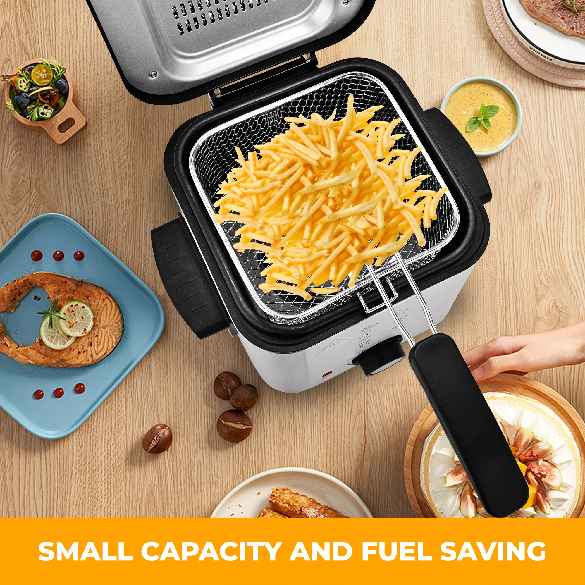 Suslas 1.5L-6L Electric Deep Fryer Stainless Steel Countertop Fryer with View Window, Adjustable Temp & Removable Basket