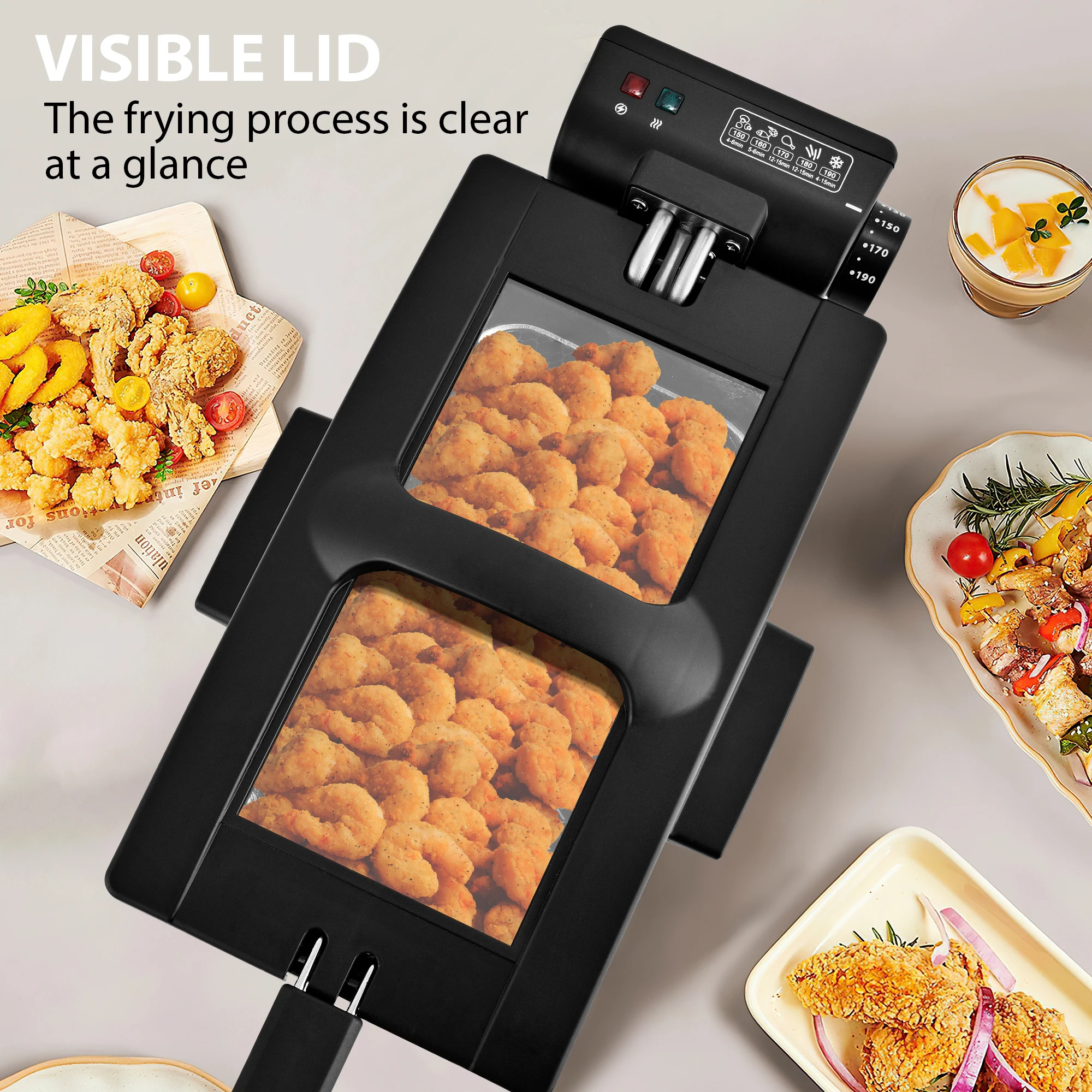 Suslas 1.5L-6L Electric Deep Fryer Stainless Steel Countertop Fryer with View Window, Adjustable Temp & Removable Basket