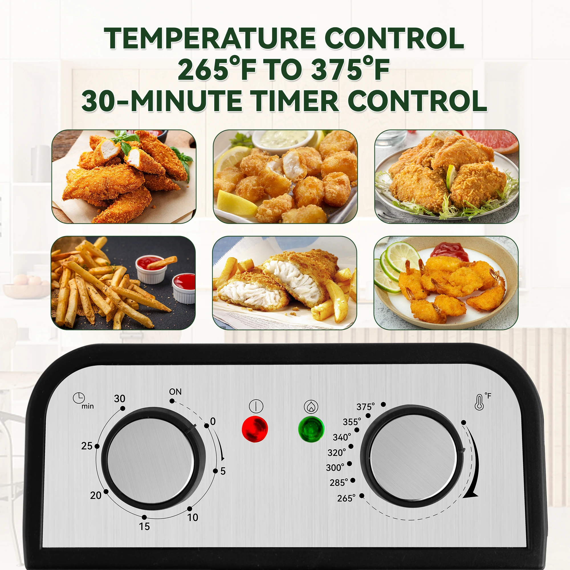 Suslas 1.5L-6L Electric Deep Fryer Stainless Steel Countertop Fryer with View Window, Adjustable Temp & Removable Basket