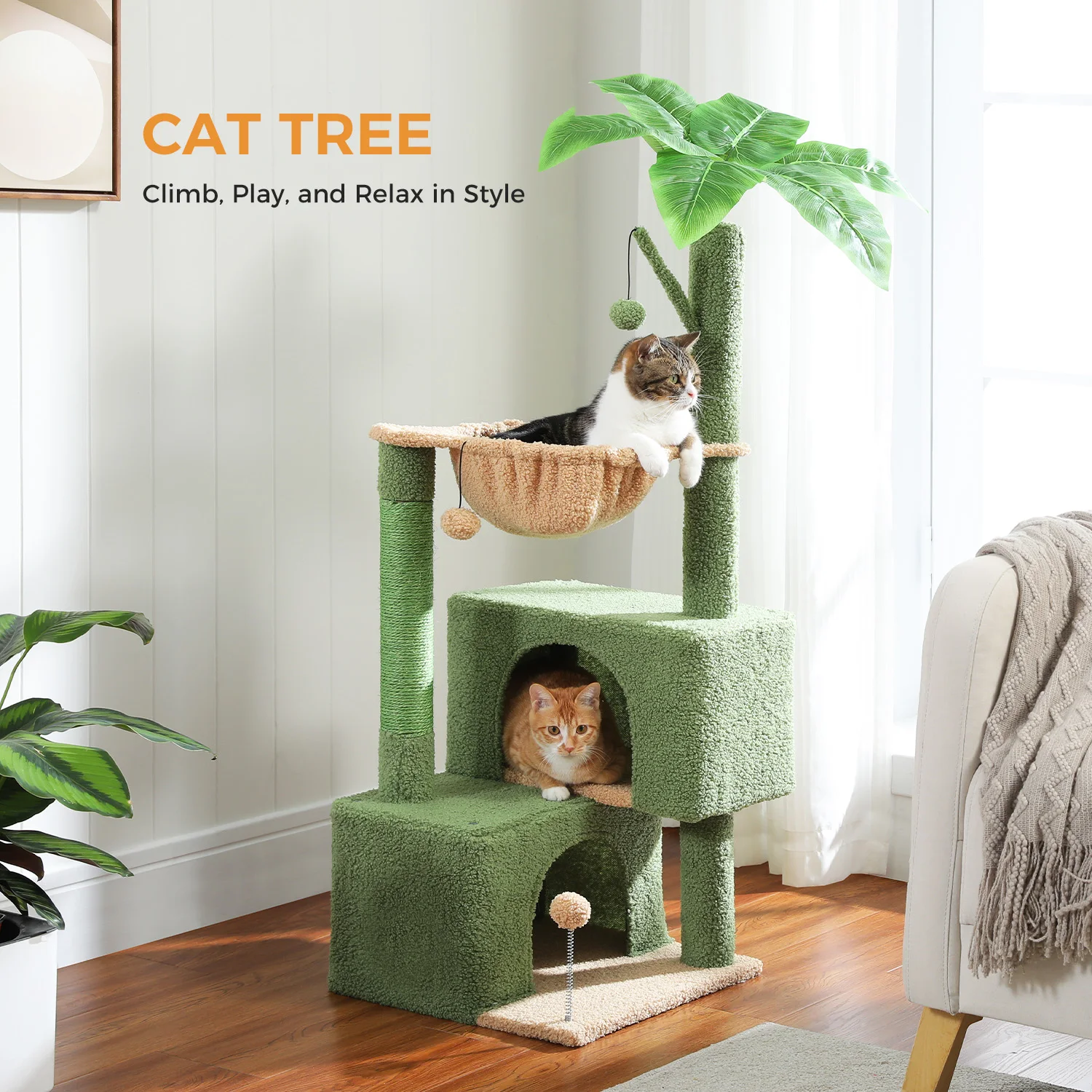 Cactus Cat Tree Small Cat Tower with Spacious Condo,Cozy Hammock,Dangling Ball,Scratching Post Cat Accessories for Indoor Cats