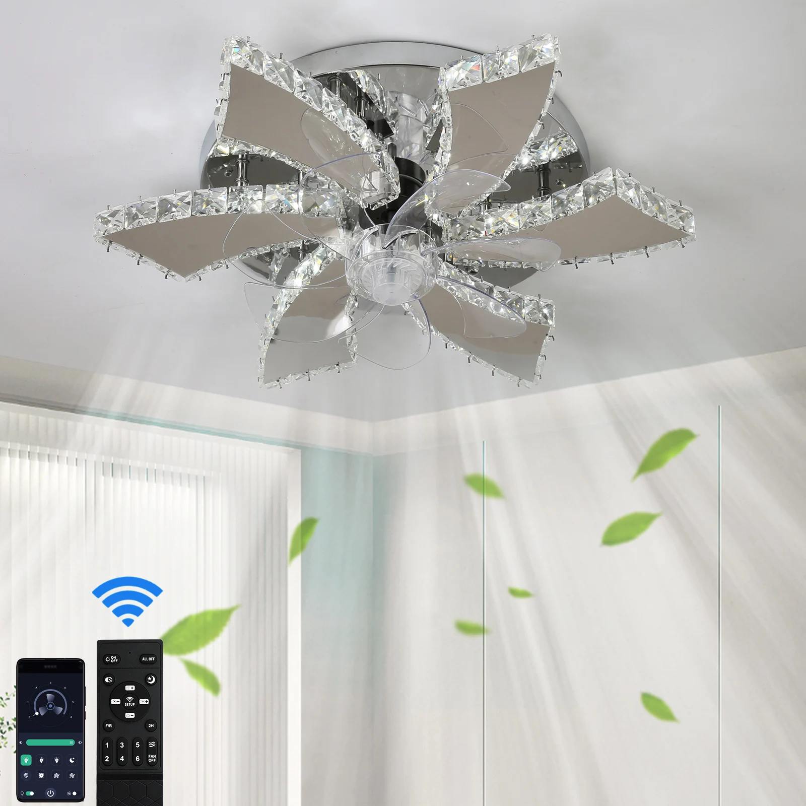LED Ceiling Fan Lamp Chandelier Retractable Blades Pendant Fan Light Modern Decor Lustre Fixture Living Dining Room Chandelier
