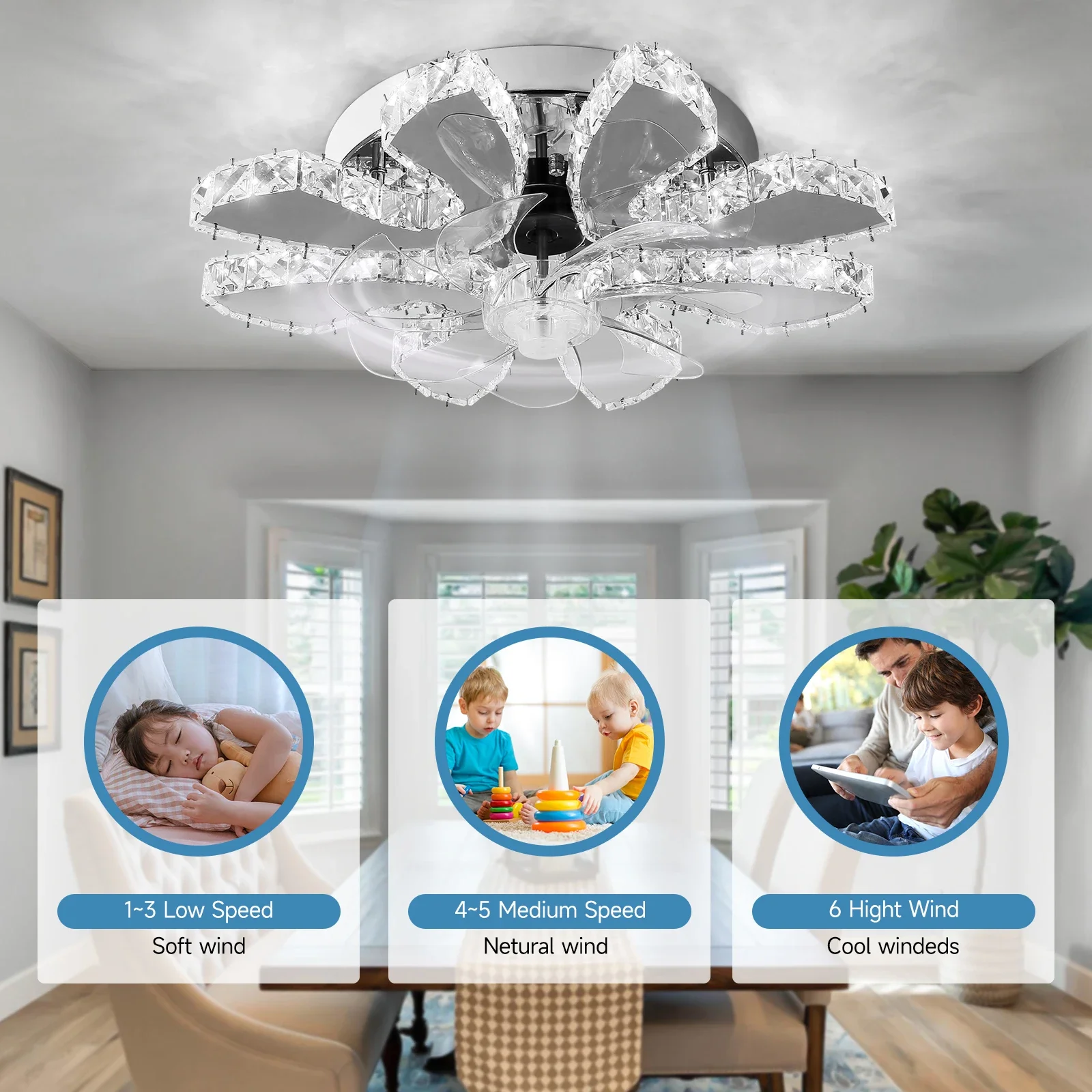 LED Ceiling Fan Lamp Chandelier Retractable Blades Pendant Fan Light Modern Decor Lustre Fixture Living Dining Room Chandelier