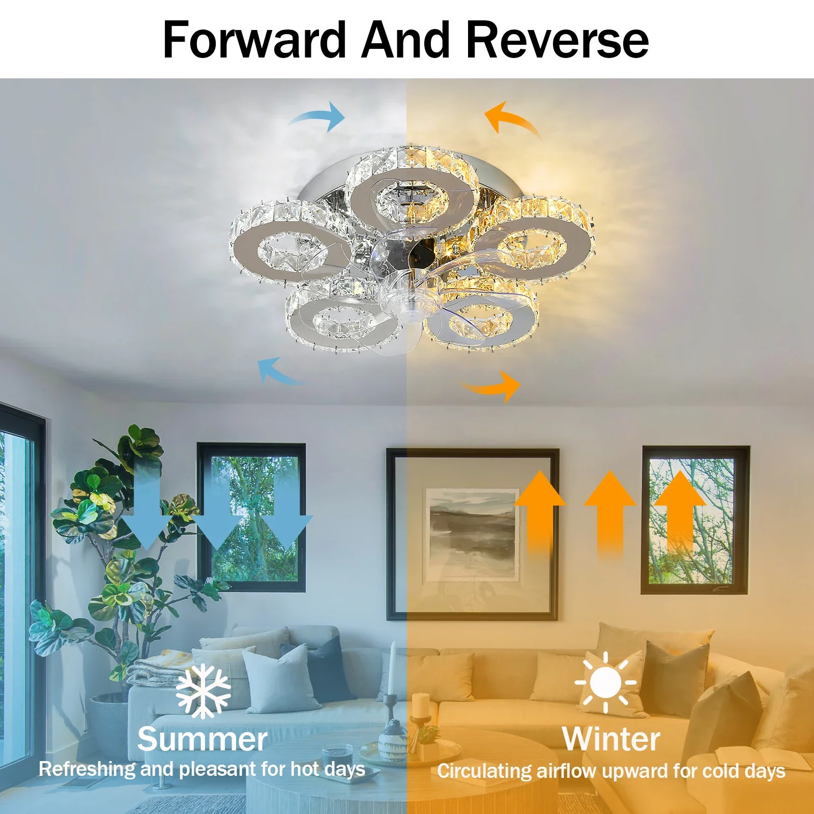 LED Ceiling Fan Lamp Chandelier Retractable Blades Pendant Fan Light Modern Decor Lustre Fixture Living Dining Room Chandelier