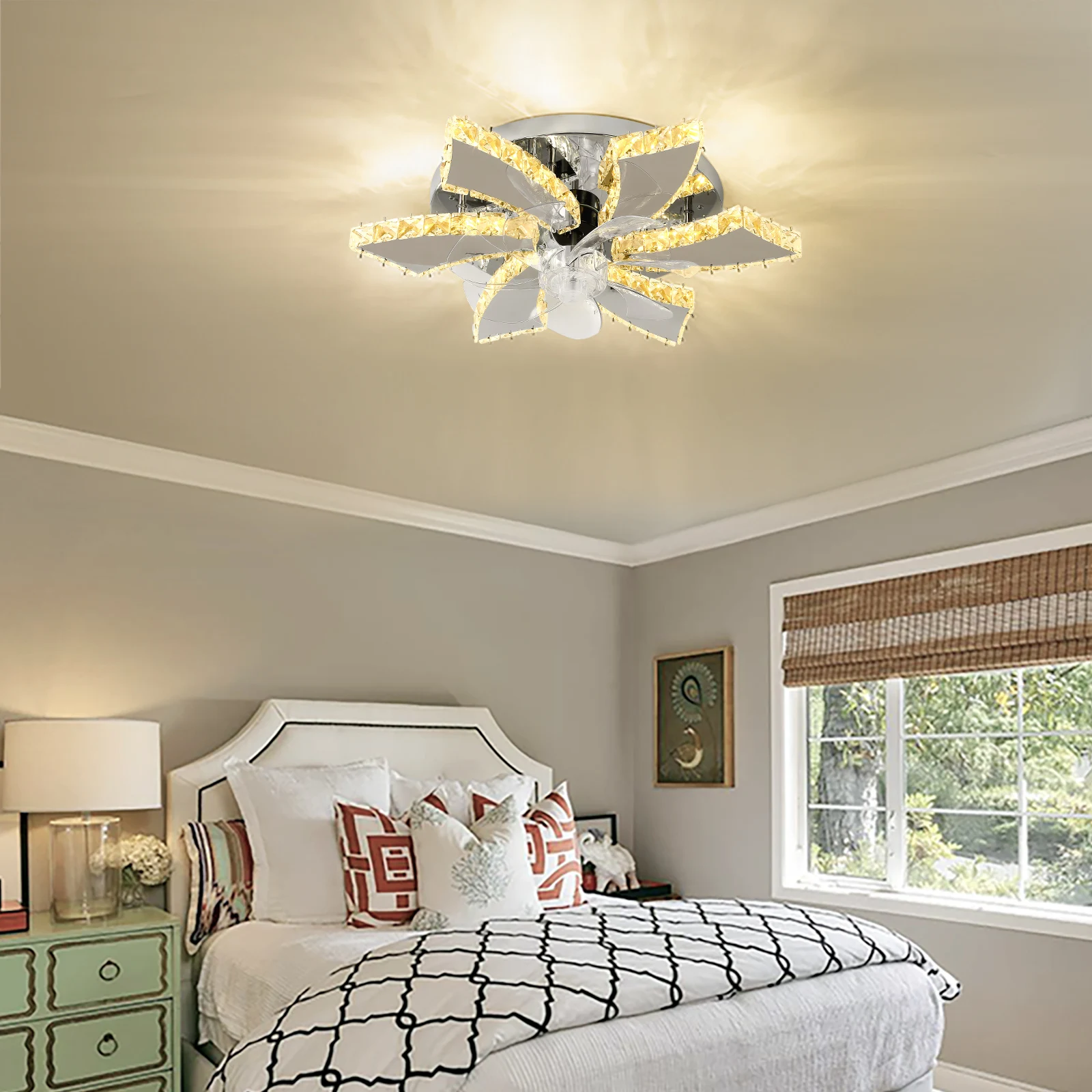LED Ceiling Fan Lamp Chandelier Retractable Blades Pendant Fan Light Modern Decor Lustre Fixture Living Dining Room Chandelier