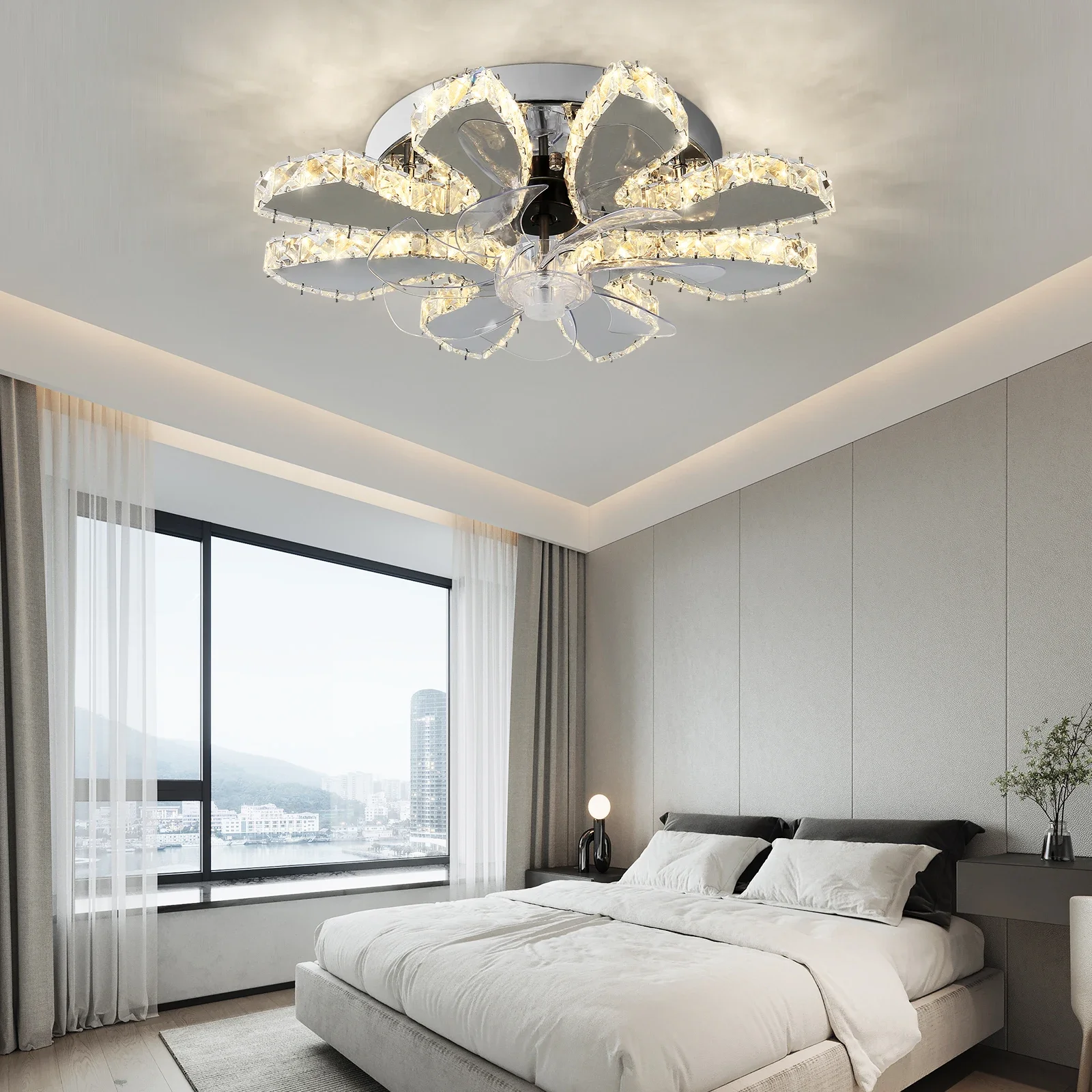 LED Ceiling Fan Lamp Chandelier Retractable Blades Pendant Fan Light Modern Decor Lustre Fixture Living Dining Room Chandelier