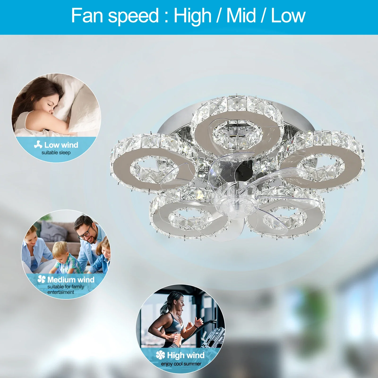 LED Ceiling Fan Lamp Chandelier Retractable Blades Pendant Fan Light Modern Decor Lustre Fixture Living Dining Room Chandelier