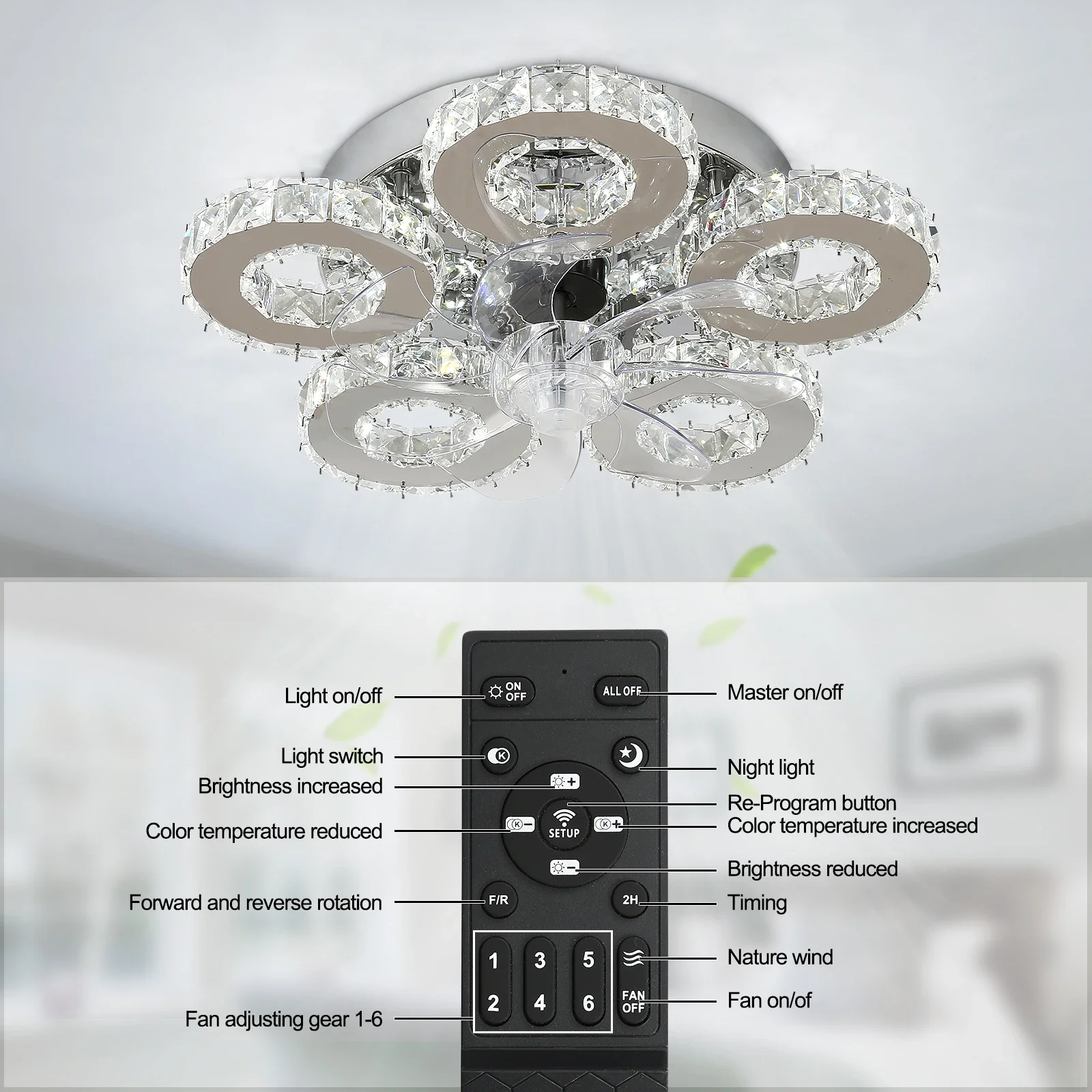 LED Ceiling Fan Lamp Chandelier Retractable Blades Pendant Fan Light Modern Decor Lustre Fixture Living Dining Room Chandelier
