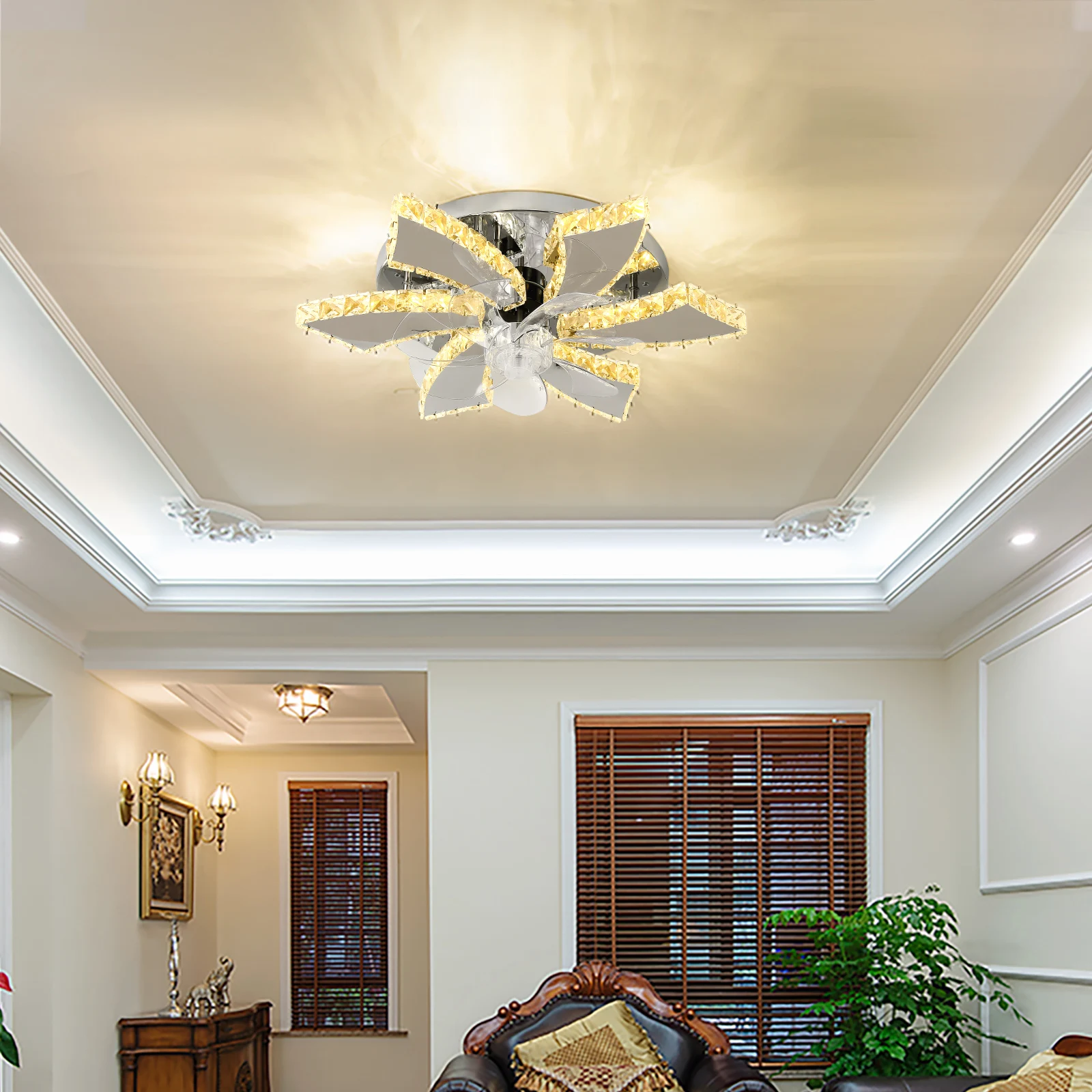 LED Ceiling Fan Lamp Chandelier Retractable Blades Pendant Fan Light Modern Decor Lustre Fixture Living Dining Room Chandelier