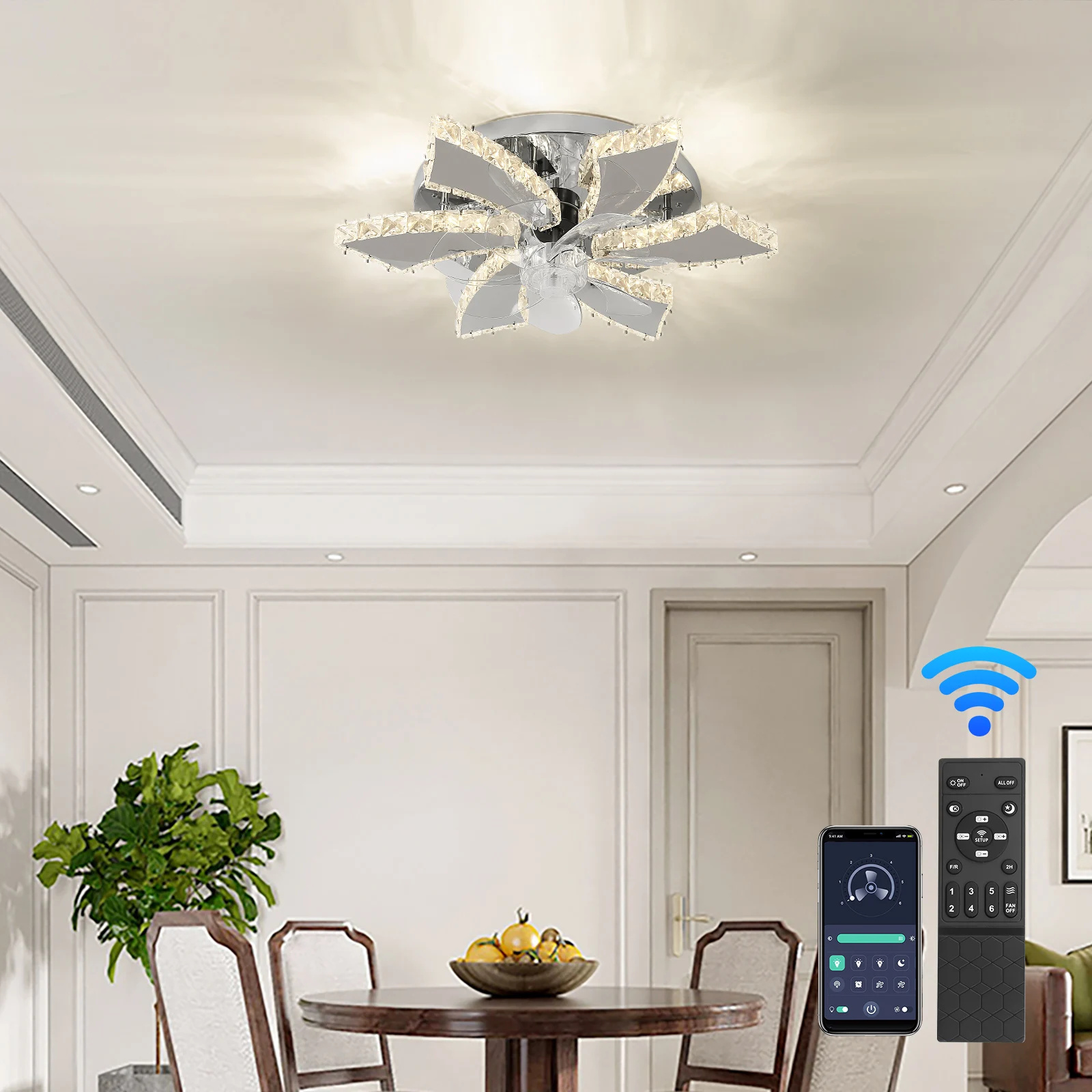 LED Ceiling Fan Lamp Chandelier Retractable Blades Pendant Fan Light Modern Decor Lustre Fixture Living Dining Room Chandelier