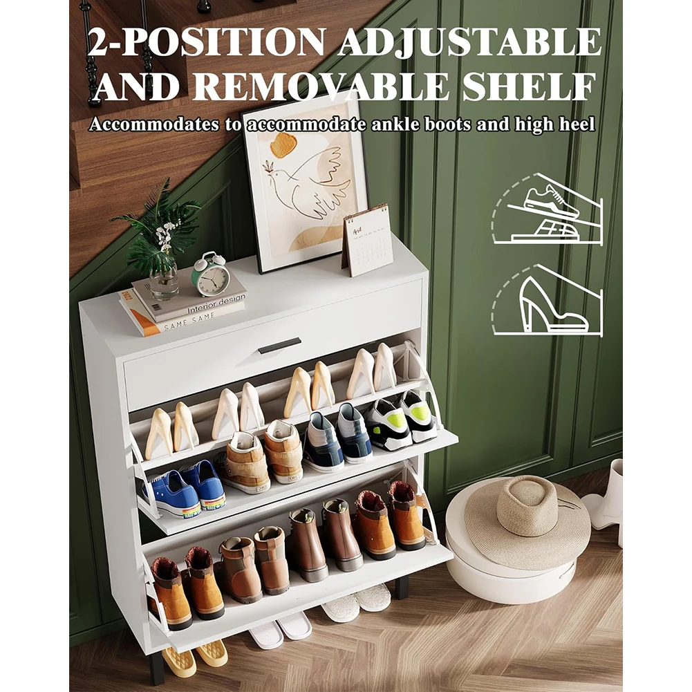 Shoe Storage Cabinet with Dual Flip Drawers, Space-Saving Shoe Organizer for Entryway, Hallway, or Mudroom, Hidden Shoe Rack Cup