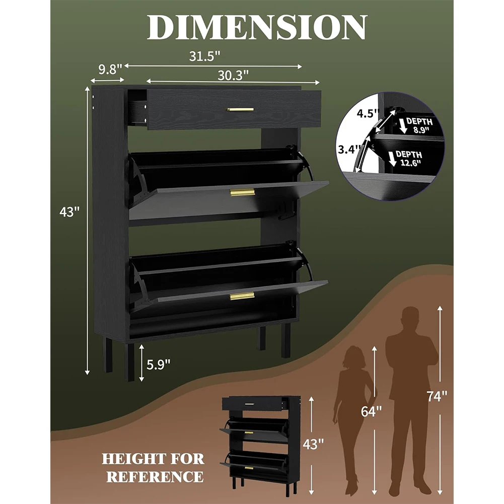 Shoe Storage Cabinet with Dual Flip Drawers, Space-Saving Shoe Organizer for Entryway, Hallway, or Mudroom, Hidden Shoe Rack Cup