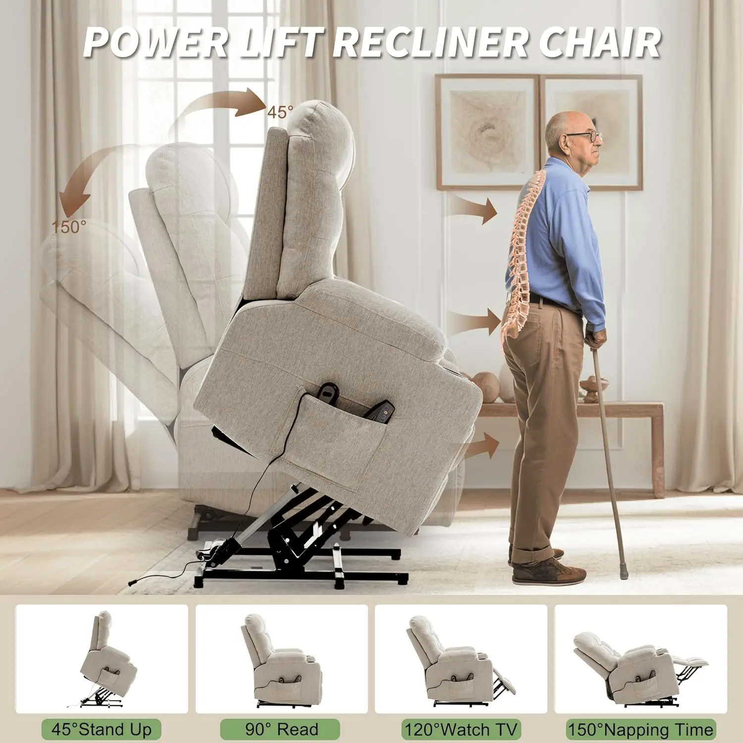 Power Recliner Chair with Massage and Heating, Electric Recliner Chair for Elderly and Adults, Power Lift Recliner with Remote C