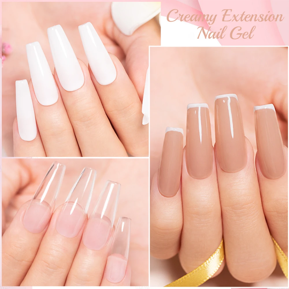 PUENTE 4Pcs/set 100g Big Volume Creamy Extension Nail Gel Clear White Pink Colors Building Gel Soak Off UV Nail Art Varnish Kit