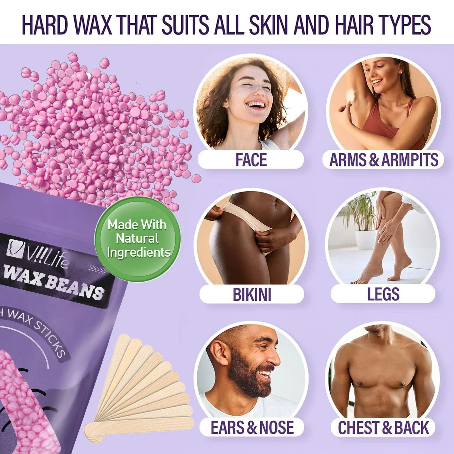 Waxing Kit for Women Beginner Friendly - Complete Wax Kit That Includes 50g*5 of Wax Beads, Applicator, Pre and Post Care Easy T