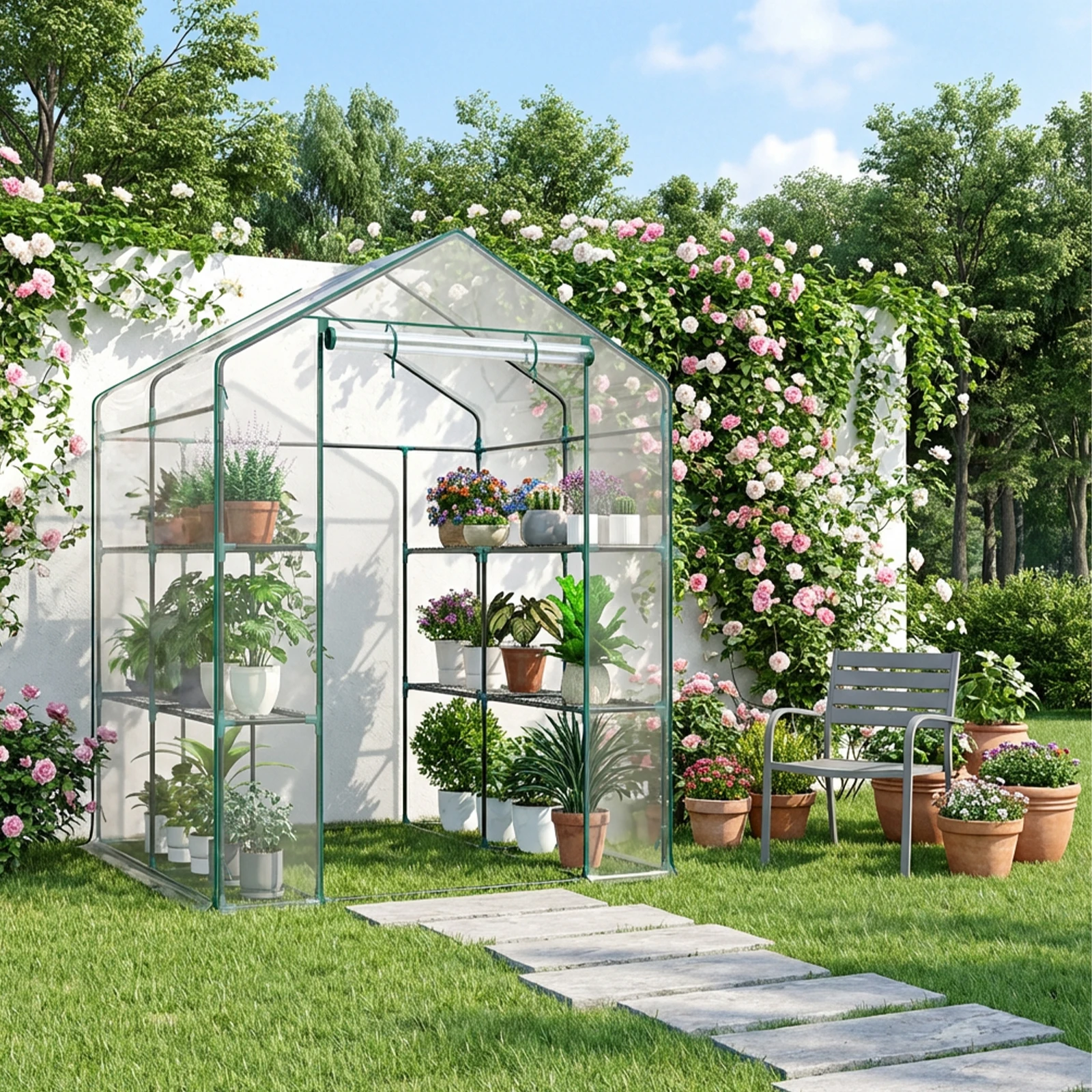 JHK 56-Inch Portable Walk-In Greenhouse with Shelf Transparent Multi-Tier Plant Growing Rack for Indoor and Outdoor Garden Patio