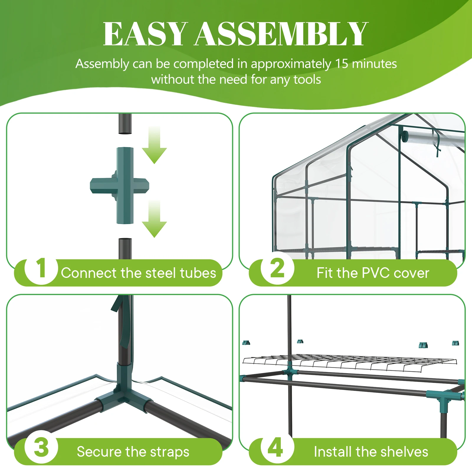 JHK 56-Inch Portable Walk-In Greenhouse with Shelf Transparent Multi-Tier Plant Growing Rack for Indoor and Outdoor Garden Patio