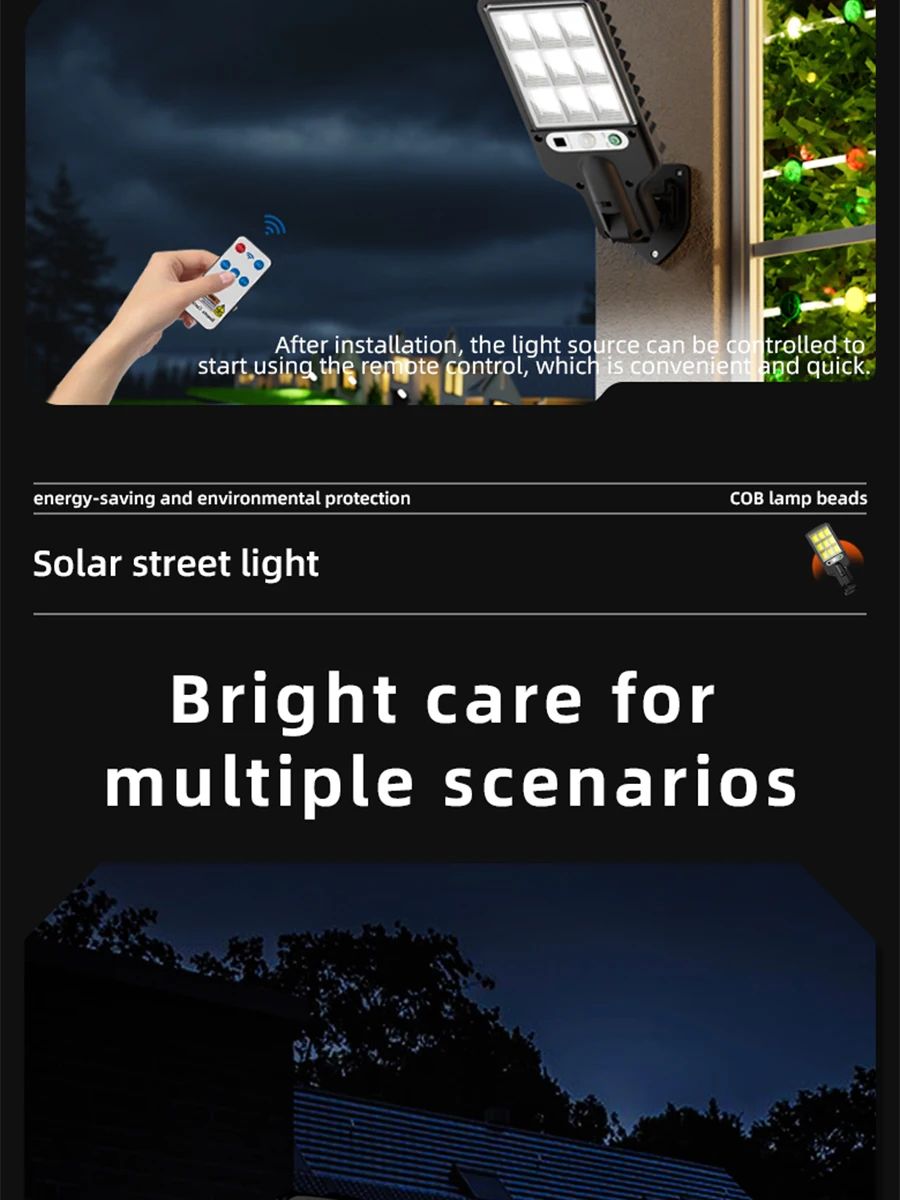 FAMCDC 4 Pack Solar Street Lights 108 COB LED Outdoor Wall Lights with Remote Control and Motion Sensor Adjustable 3 Modes Suita