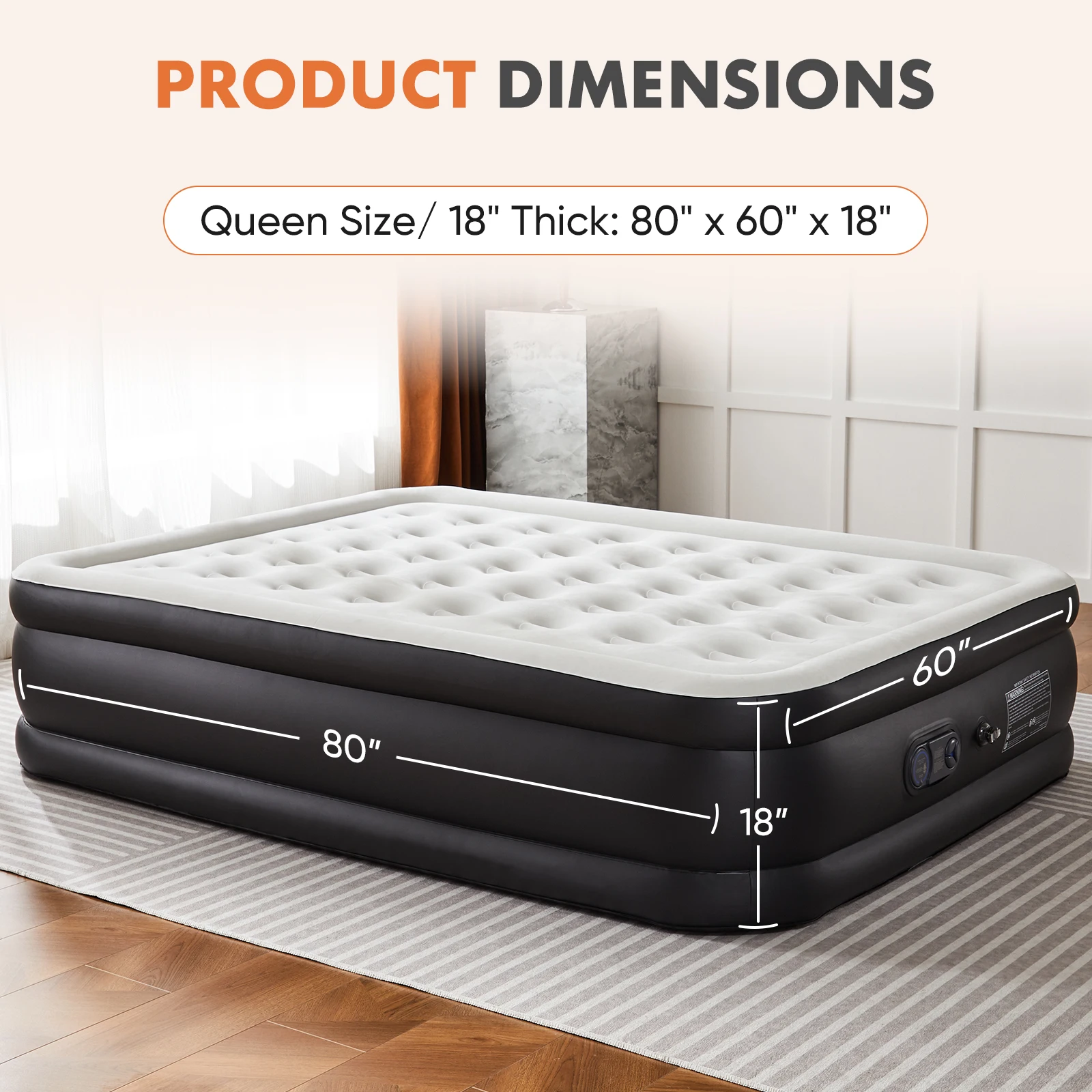 MCQ 16IN Air Mattress with Built in Pump Double Height Air Bed Weight Capacity 660 lbs Non-Slip Bottom Home Bedroom Furniture