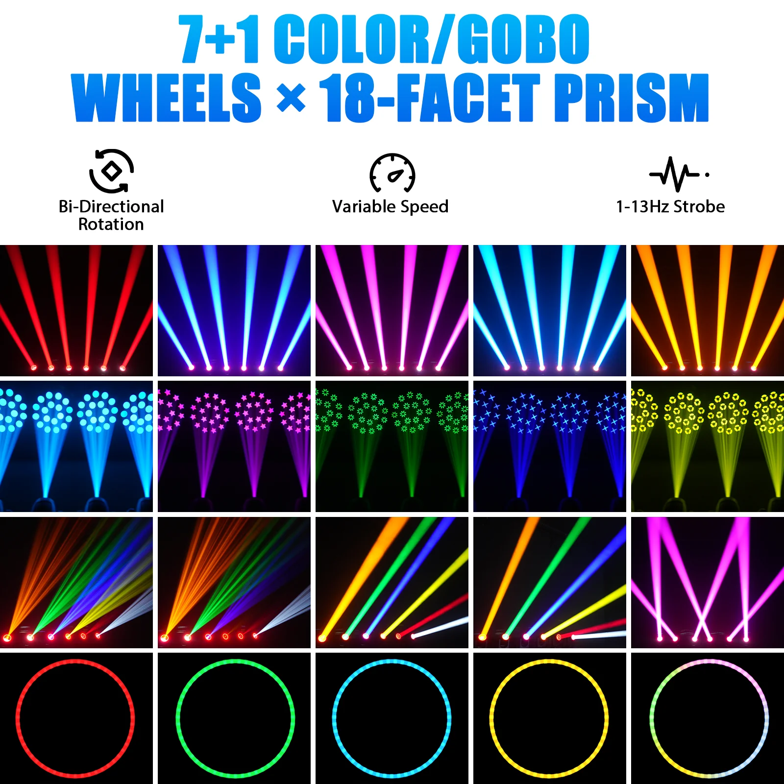 DayFlicker 200W White LED And RGB Halo 18-Facet Prism Moving Head with DMX512 14CH Sound-Activated For Disco Wedding Parties