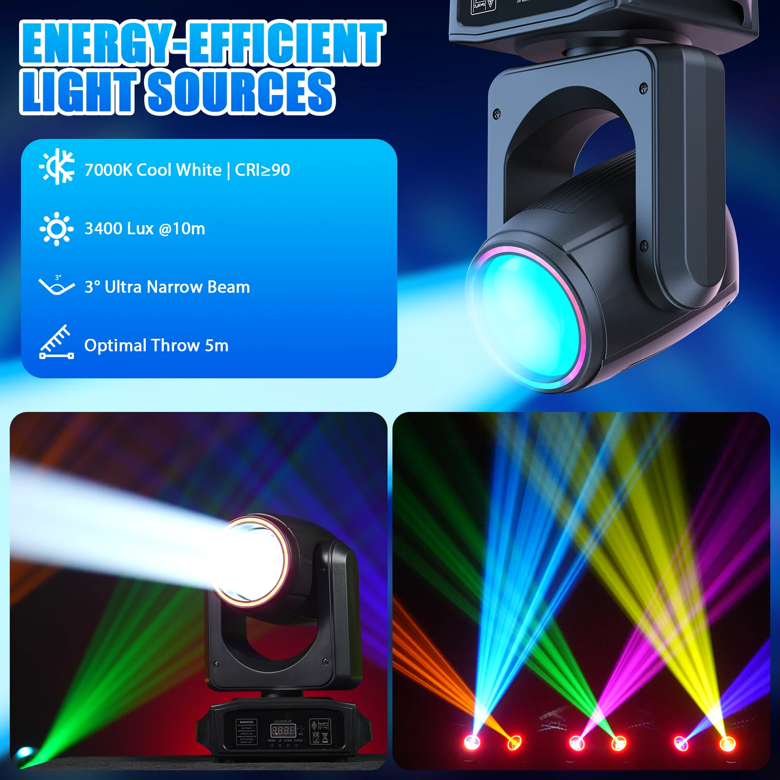 DayFlicker 200W White LED And RGB Halo 18-Facet Prism Moving Head with DMX512 14CH Sound-Activated For Disco Wedding Parties
