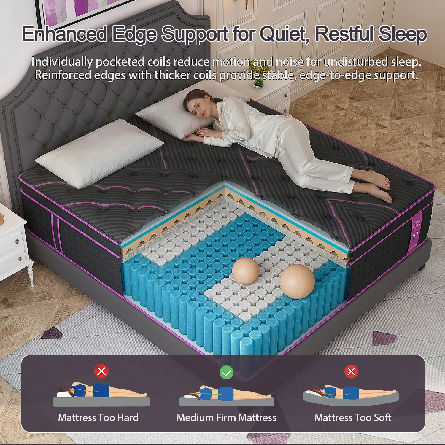 12/14in Hybrid Gel Memory Foam Mattress with Pocket Spring, Medium Firm, Motion Isolation Mattress in a Box