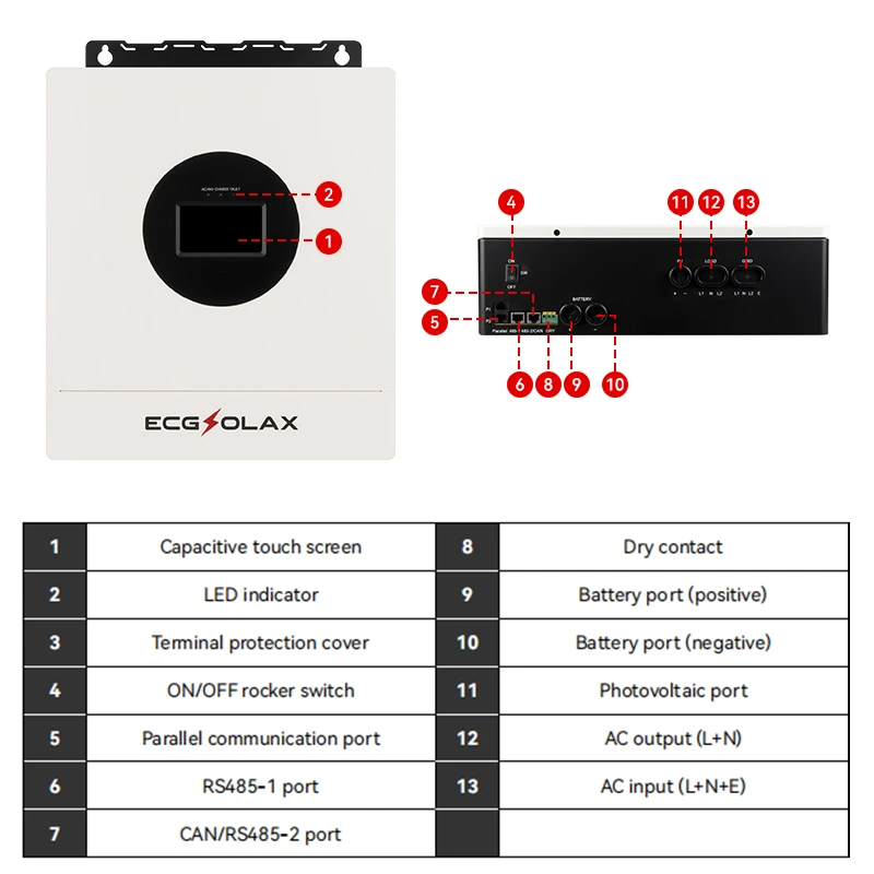 ECGSOLAX 8KW Hybrid Solar Inverter 48V 110V/240V Split Phase Pure Sine Wave Inverter With MPPT 120A Charging Controller PV 500V