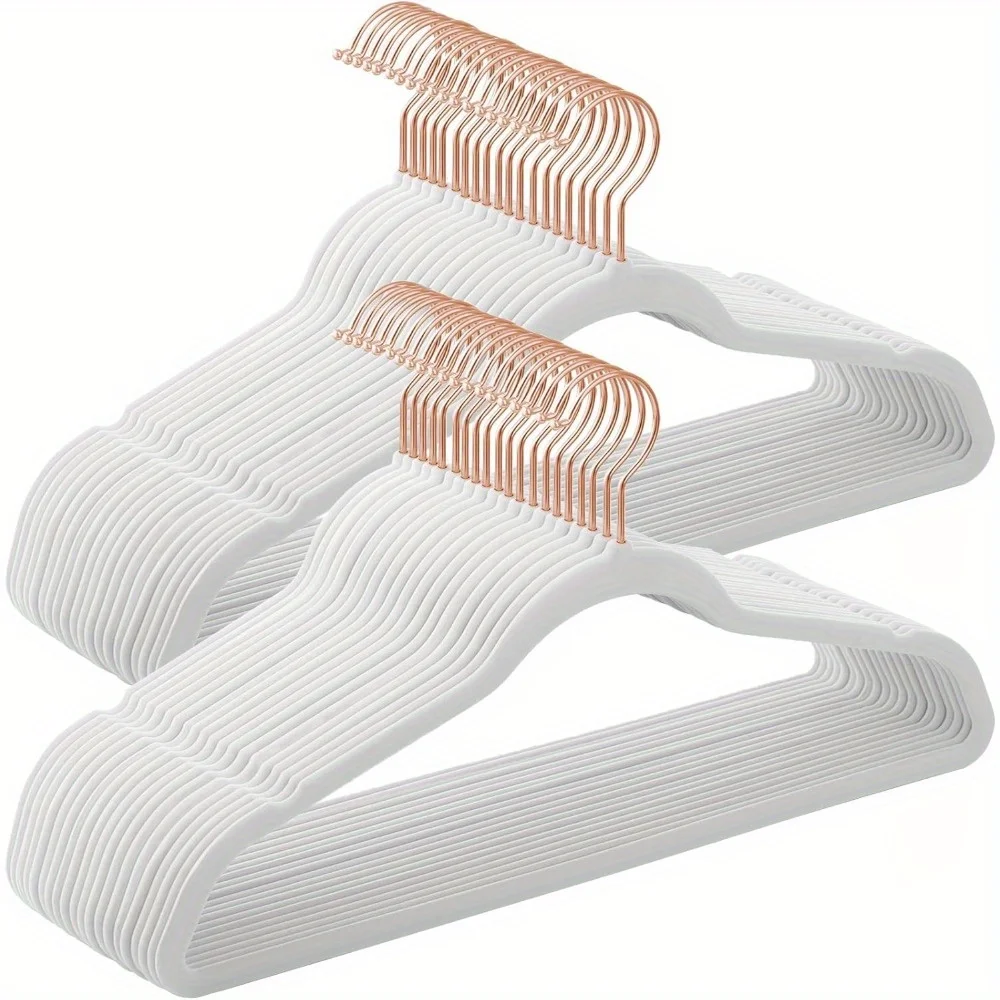 50pcs Rotating Rose Gold Velvet Hangers Non-Slip with 360° Swivel Hook Premium Designer Hangers Perfect for Coats Suits Blouses