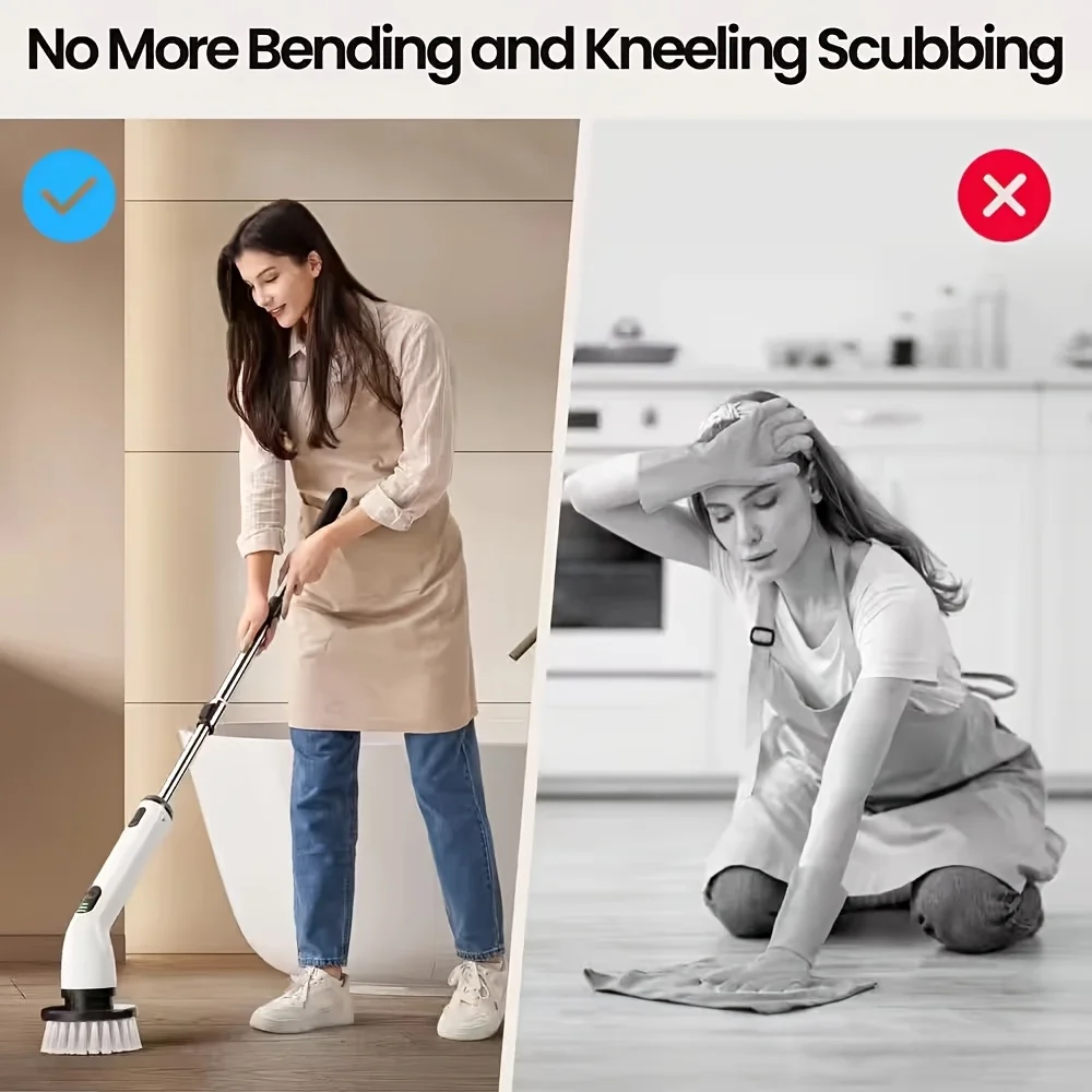 9-in-1 USB Rechargeable Electric Cleaning Brush Telescopic Handle 8 Brush Heads Multi-Surface Cleaner for Home Car