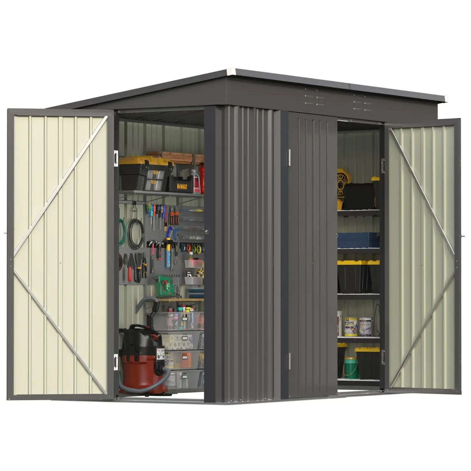 8x4 FT Outdoor Metal Storage Shed 3 Doors Tool Garden Backyard Black Customized