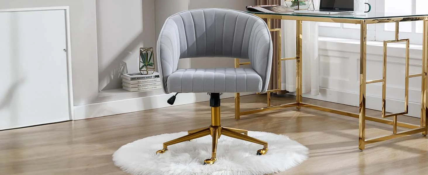 Home Office Swivel Velvet Desk Chair Modern Tufted Accent Armchair with Gold Base Ergonomic Computer Task Stool for Living Room