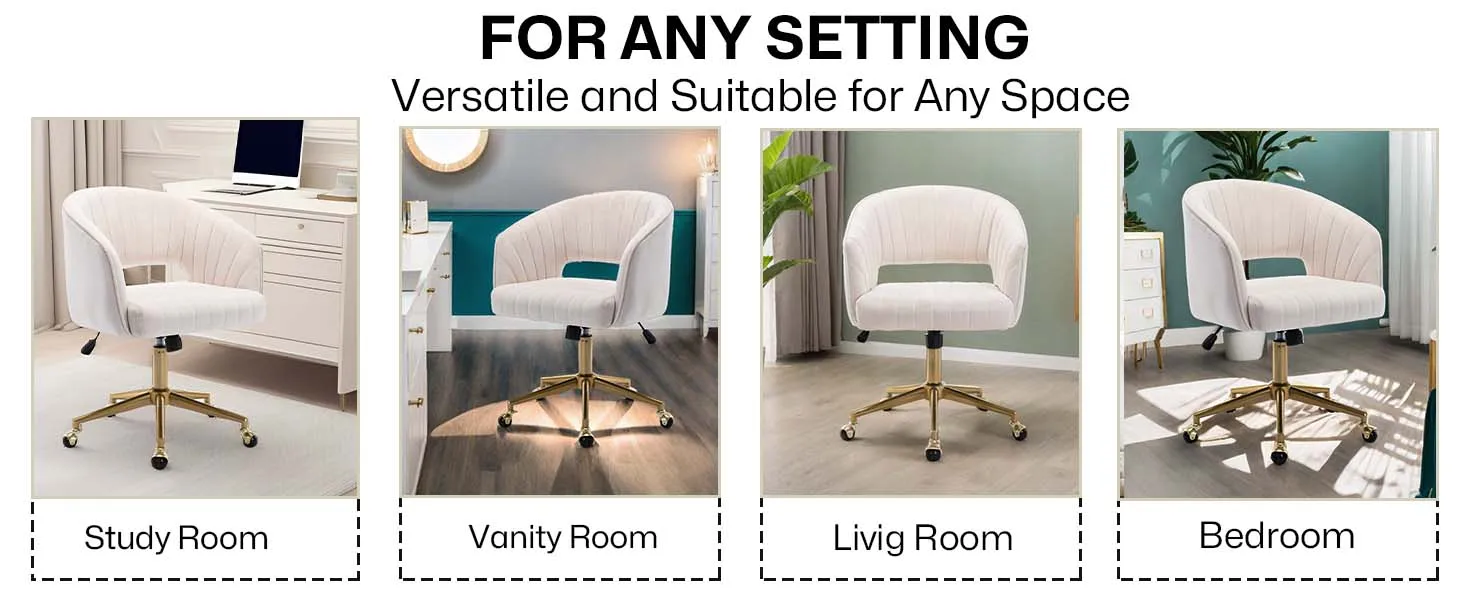Home Office Swivel Velvet Desk Chair Modern Tufted Accent Armchair with Gold Base Ergonomic Computer Task Stool for Living Room