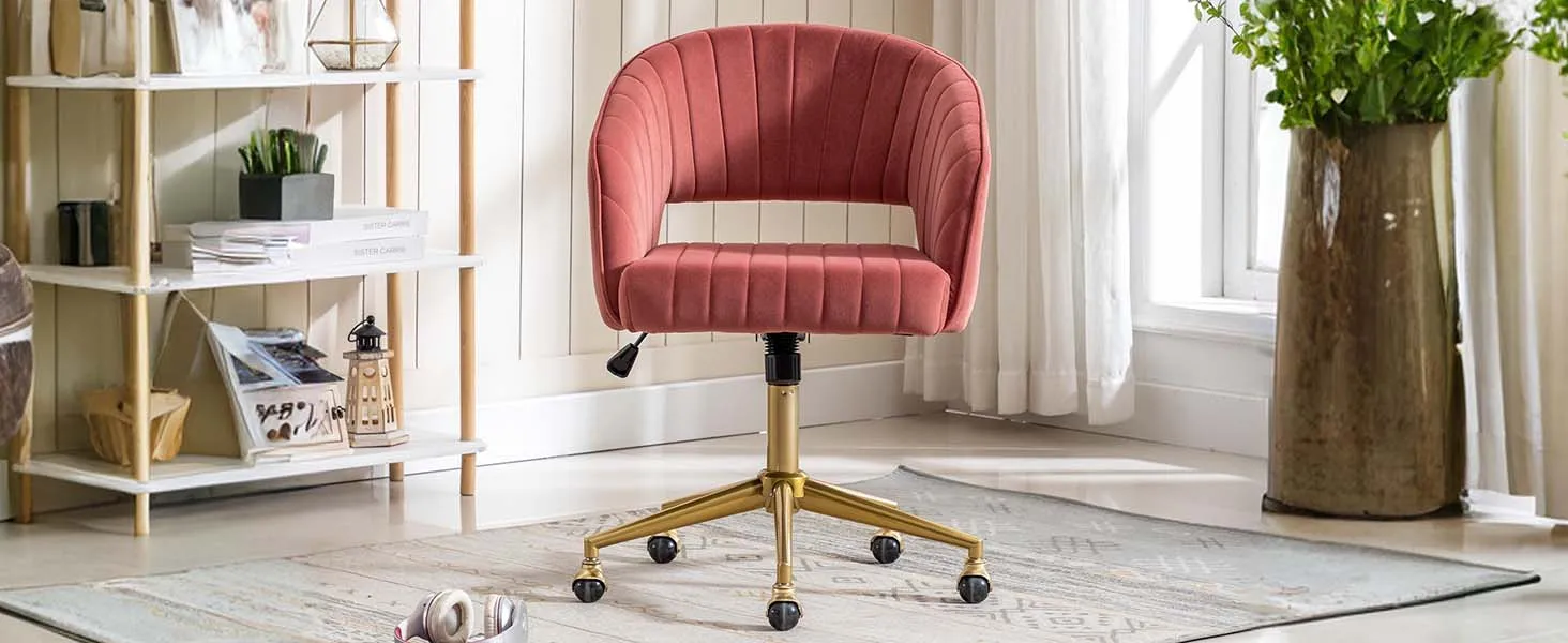 Home Office Swivel Velvet Desk Chair Modern Tufted Accent Armchair with Gold Base Ergonomic Computer Task Stool for Living Room