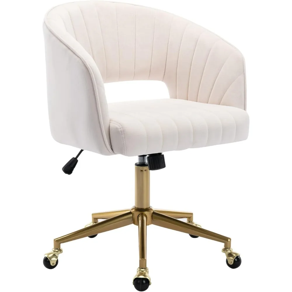 Home Office Swivel Velvet Desk Chair Modern Tufted Accent Armchair with Gold Base Ergonomic Computer Task Stool for Living Room
