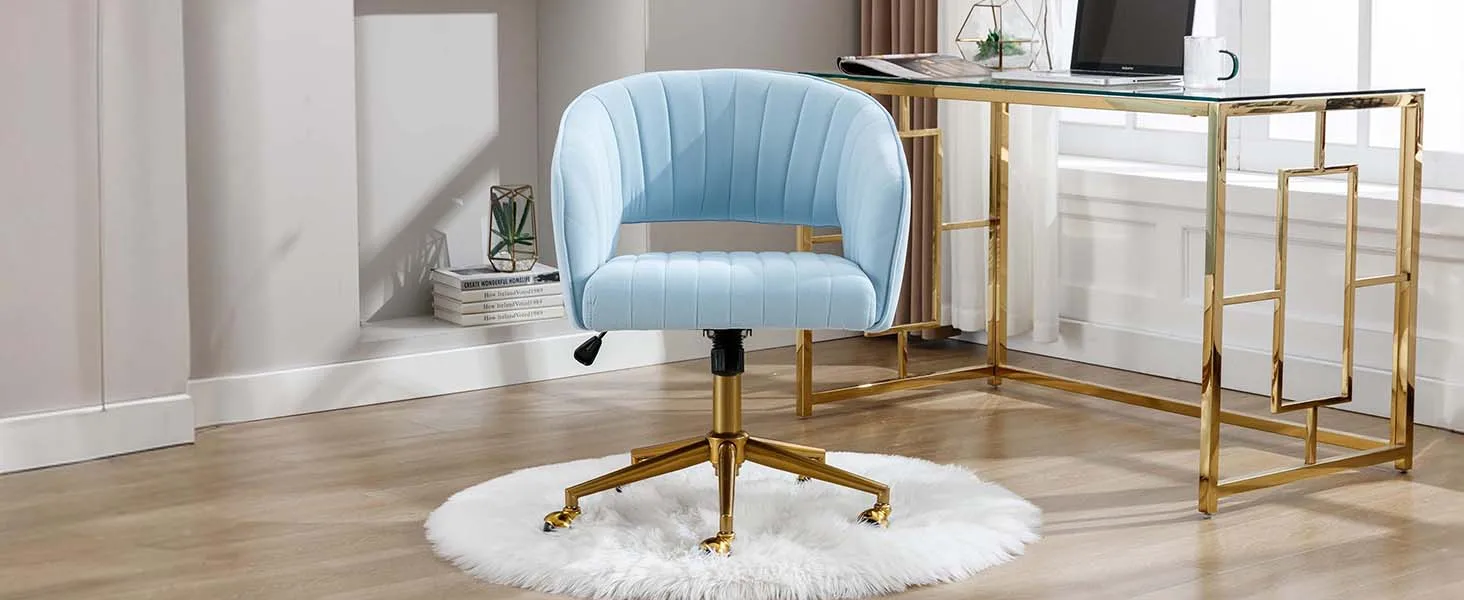 Home Office Swivel Velvet Desk Chair Modern Tufted Accent Armchair with Gold Base Ergonomic Computer Task Stool for Living Room