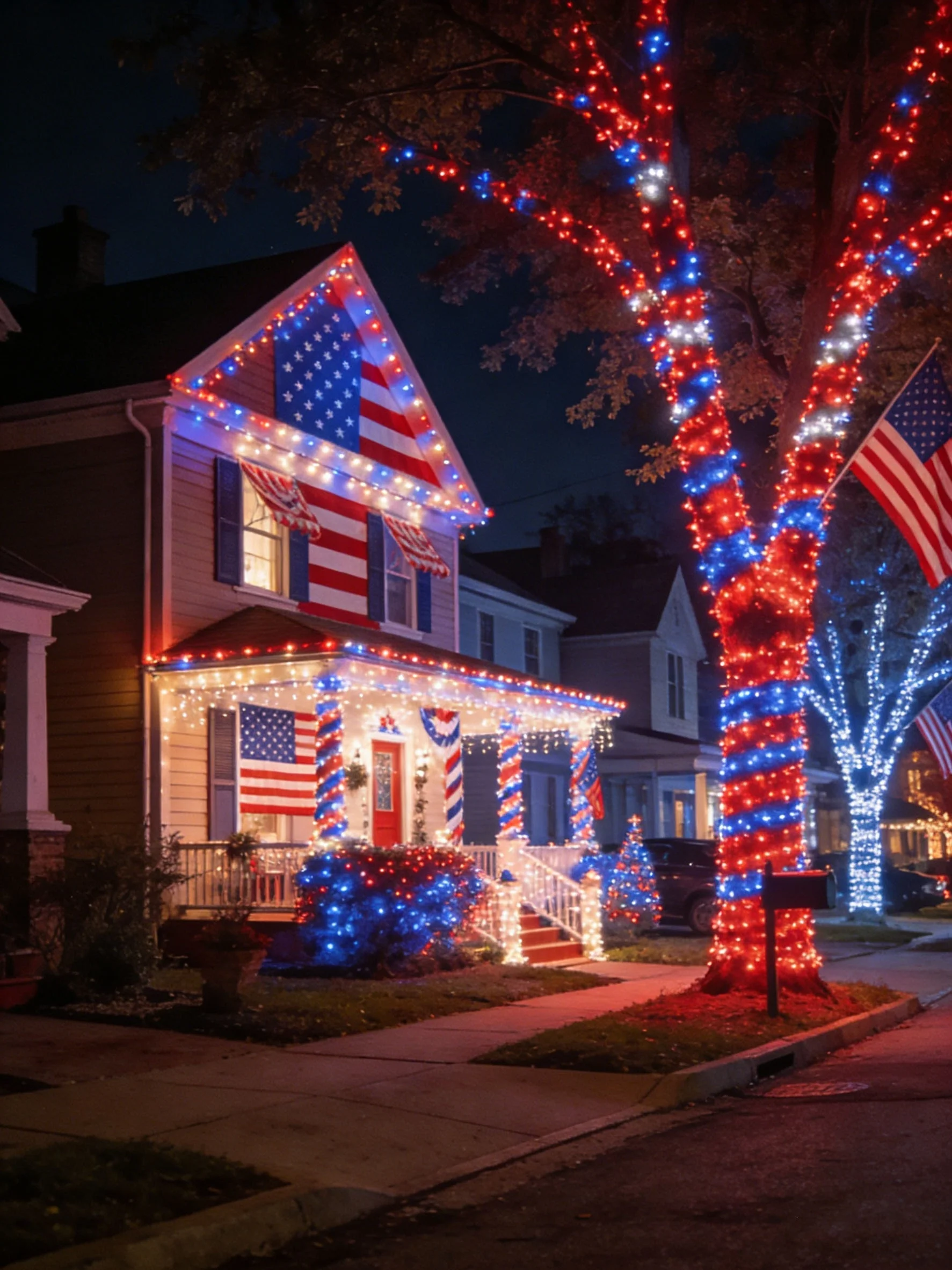2/4/6 Pack Independence Day Patriotic Solar Lights, 90Lm IP65, American Flag Stake Light & Red White Blue Solar String Lights, for 4Th of July Memorial Day Veterans Day Decor