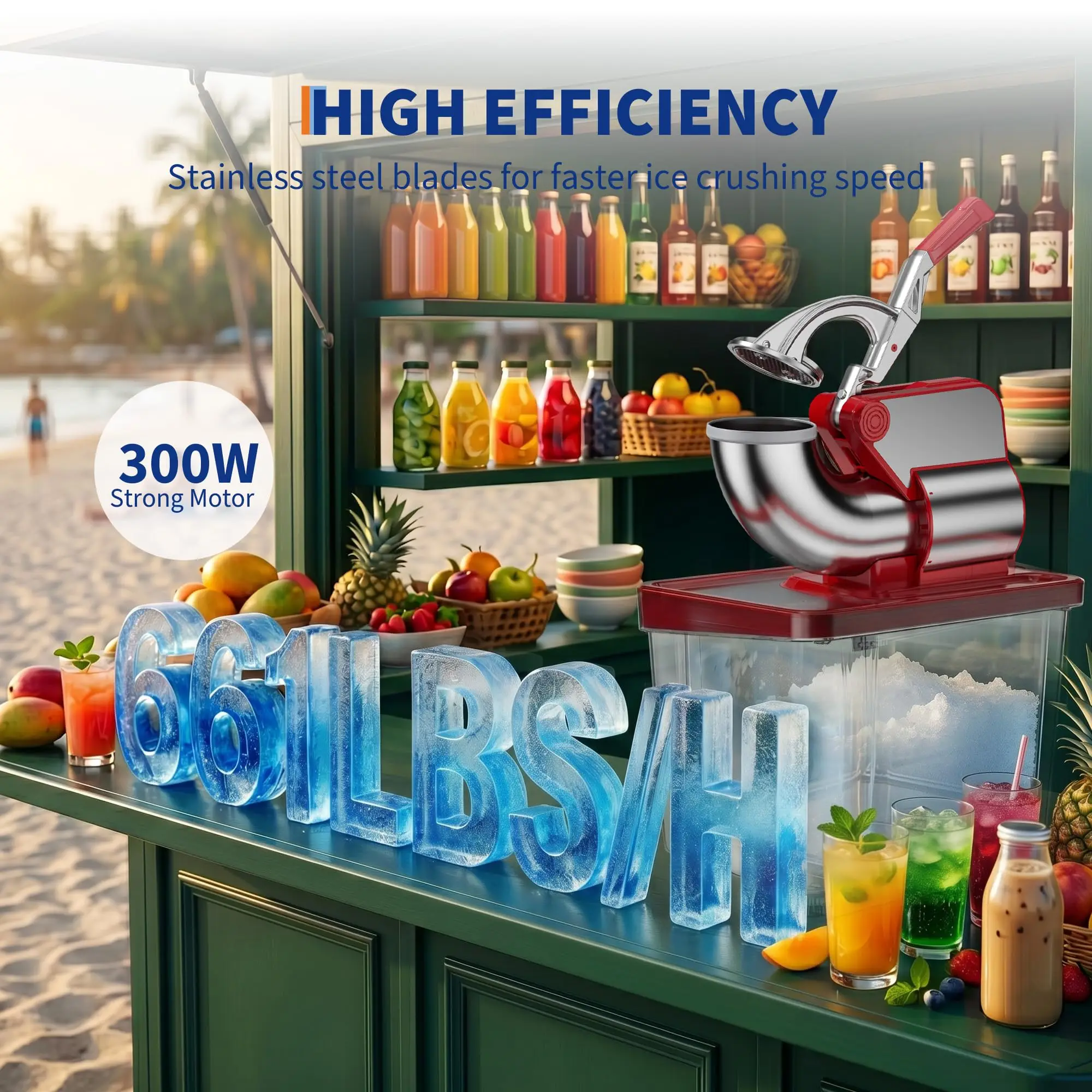 750LBS/H Commercial Ice Shaver Crusher, 4 Stainless Steel Blades 2000RPM, 350W Snow Cone Machine with 2LBS Ice Box Capacity, Electric Shaved Ice Maker for Home & Commercial Bar Cafe Party