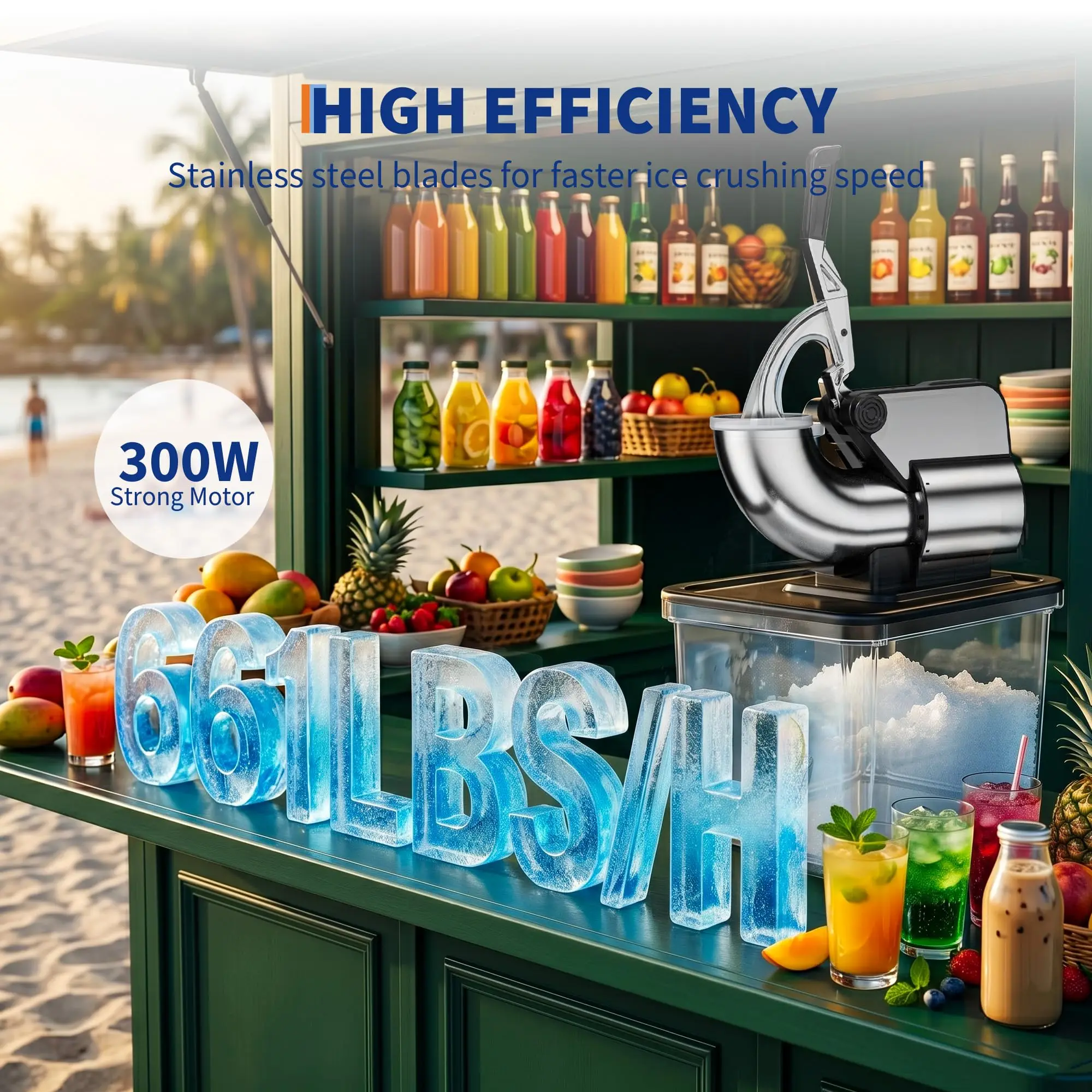 750LBS/H Commercial Ice Shaver Crusher, 4 Stainless Steel Blades 2000RPM, 350W Snow Cone Machine with 2LBS Ice Box Capacity, Electric Shaved Ice Maker for Home & Commercial Bar Cafe Party