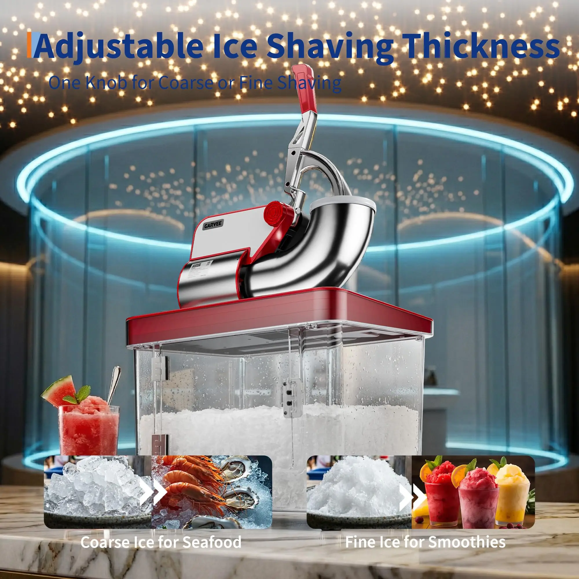 750LBS/H Commercial Ice Shaver Crusher, 4 Stainless Steel Blades 2000RPM, 350W Snow Cone Machine with 2LBS Ice Box Capacity, Electric Shaved Ice Maker for Home & Commercial Bar Cafe Party