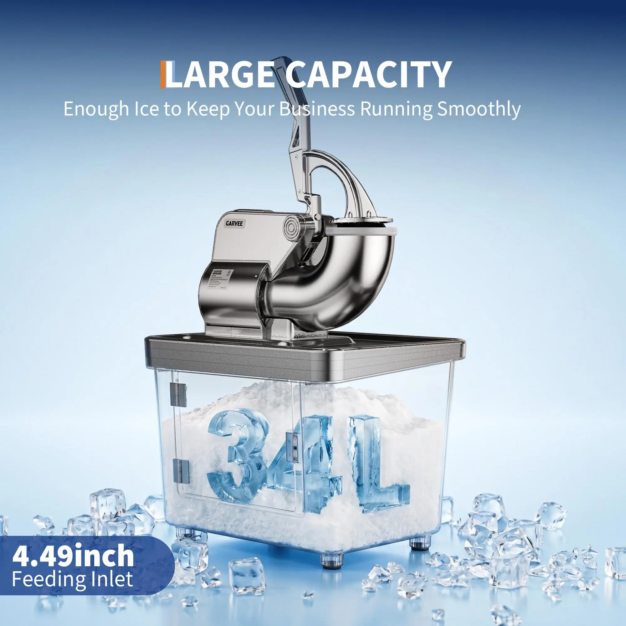 750LBS/H Commercial Ice Shaver Crusher, 4 Stainless Steel Blades 2000RPM, 350W Snow Cone Machine with 2LBS Ice Box Capacity, Electric Shaved Ice Maker for Home & Commercial Bar Cafe Party