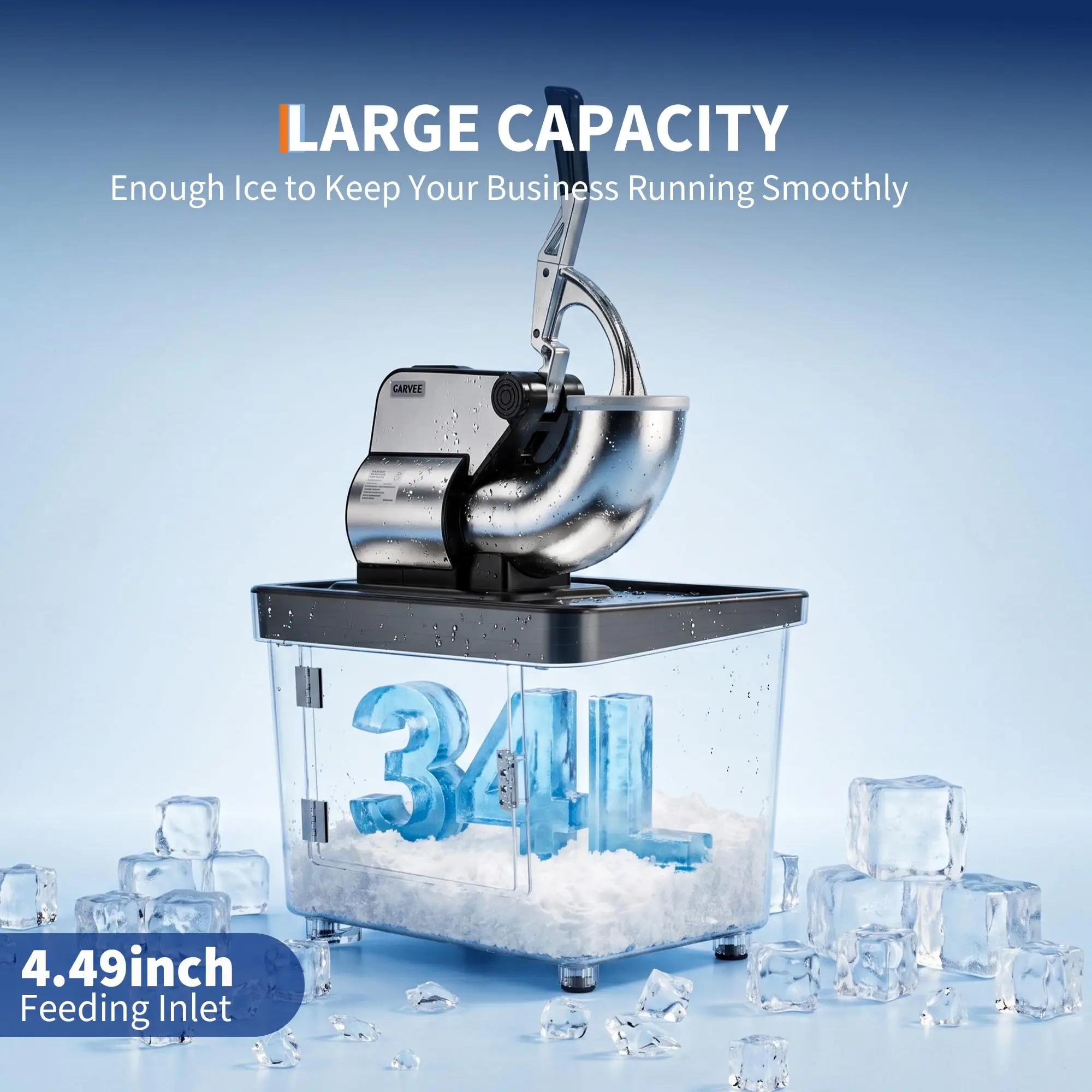 750LBS/H Commercial Ice Shaver Crusher, 4 Stainless Steel Blades 2000RPM, 350W Snow Cone Machine with 2LBS Ice Box Capacity, Electric Shaved Ice Maker for Home & Commercial Bar Cafe Party