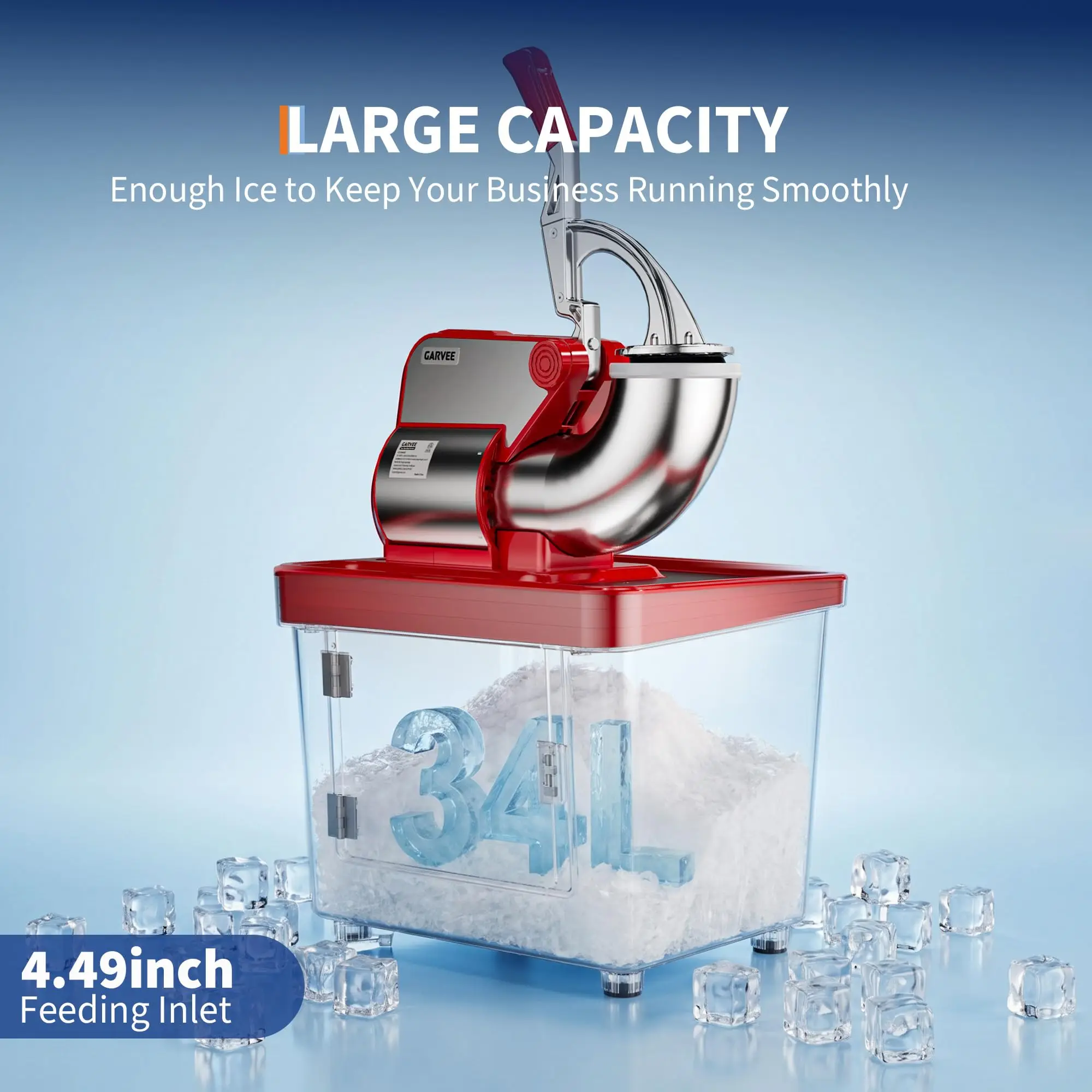 750LBS/H Commercial Ice Shaver Crusher, 4 Stainless Steel Blades 2000RPM, 350W Snow Cone Machine with 2LBS Ice Box Capacity, Electric Shaved Ice Maker for Home & Commercial Bar Cafe Party