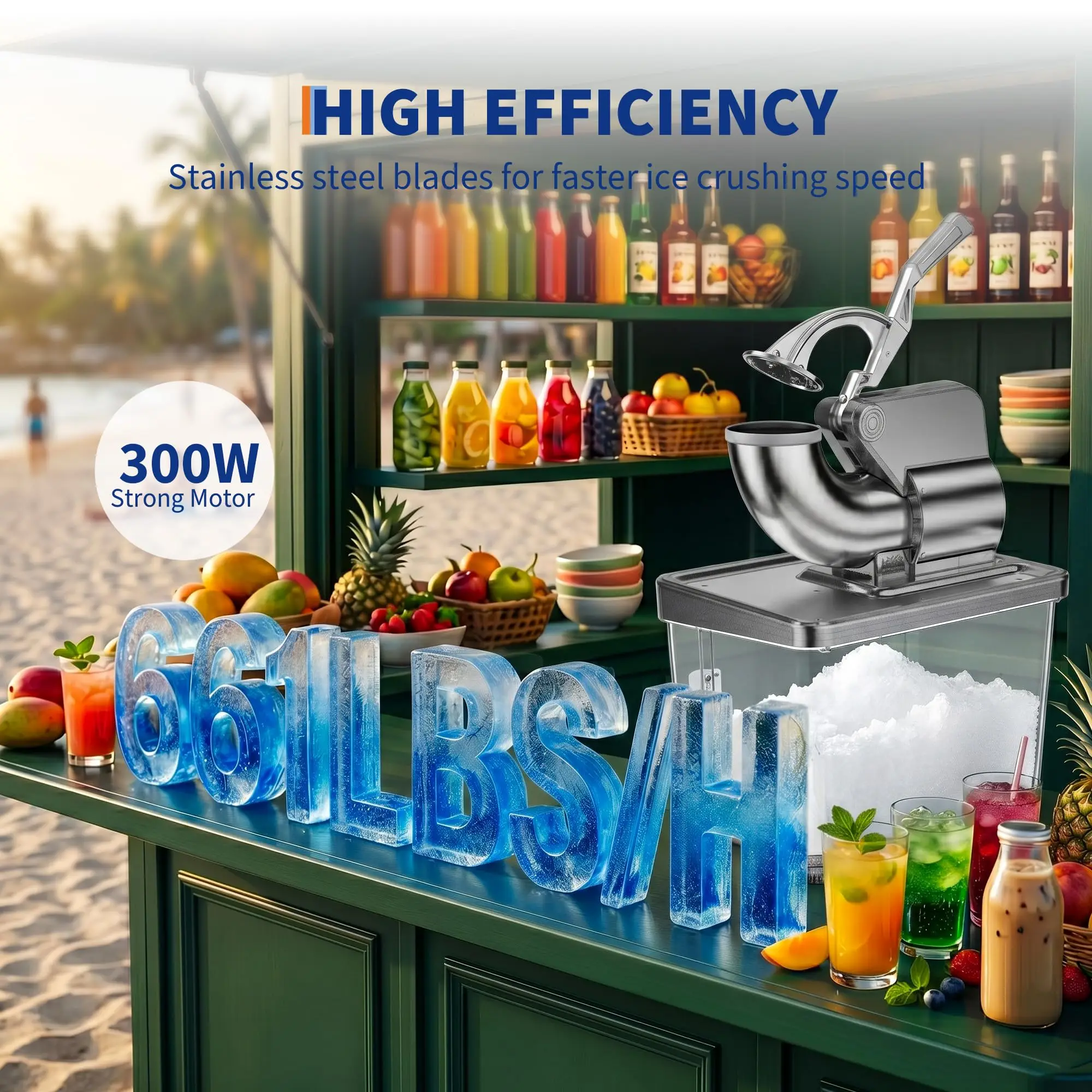 750LBS/H Commercial Ice Shaver Crusher, 4 Stainless Steel Blades 2000RPM, 350W Snow Cone Machine with 2LBS Ice Box Capacity, Electric Shaved Ice Maker for Home & Commercial Bar Cafe Party